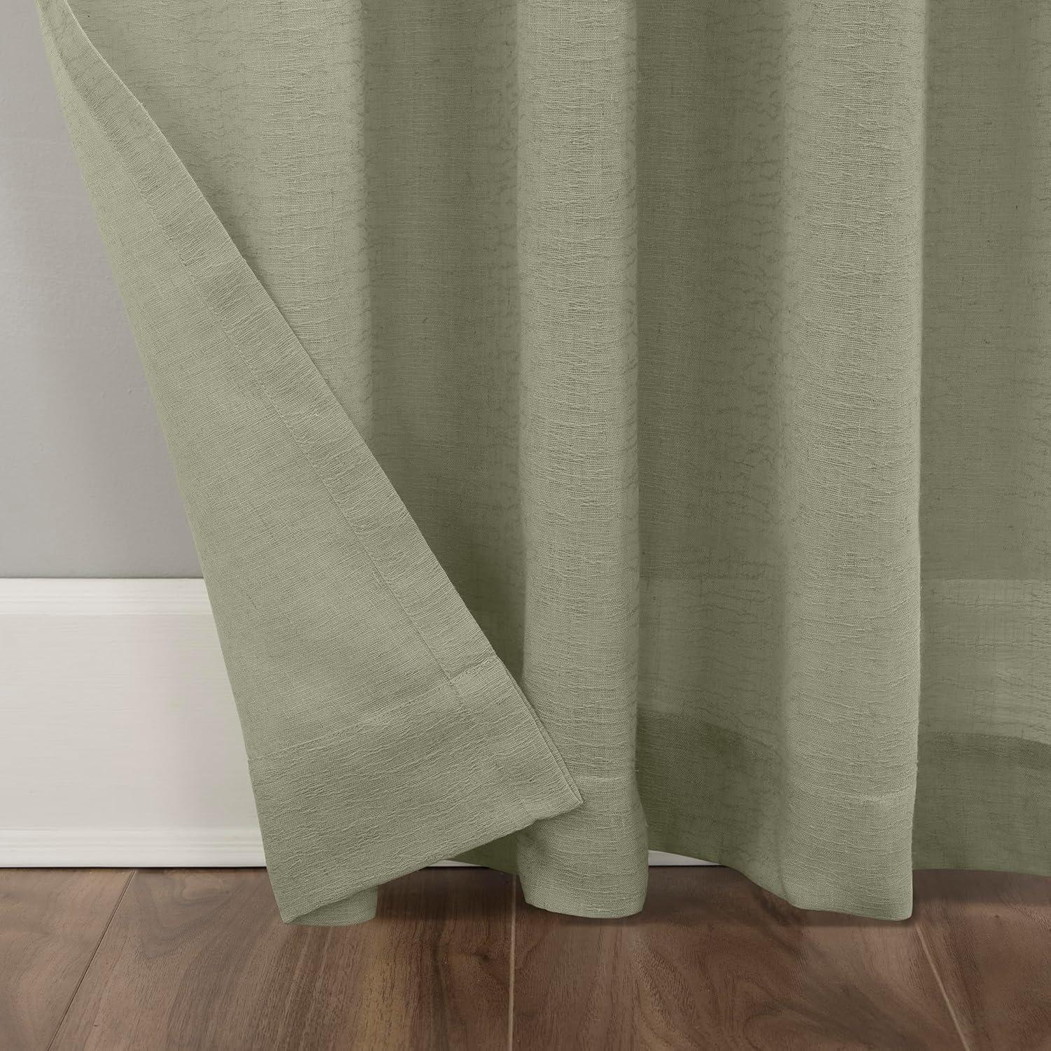 63"x52" Crushed Texture Anti-Dust Sheer Curtain Panel Celadon Green - Clean Window: Modern Linen Rod Pocket