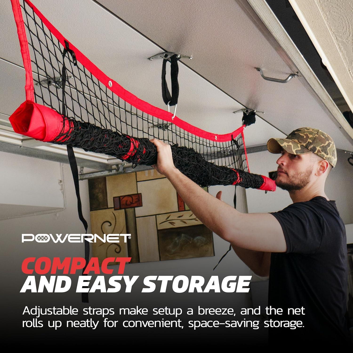 PowerNet Hanging Dual Practice Net, Baseball Softball Training Net, Hang on Garage or Connect to 7x7 PowerNet Frame, Backstop Screen Net for Hitting & Pitching (Net Only)