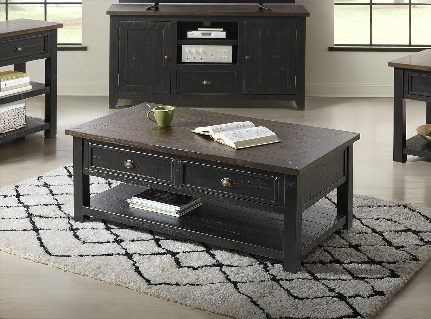 Coastal Style Rectangular Wooden Coffee Table with 2 Drawers, Brown- Saltoro Sherpi