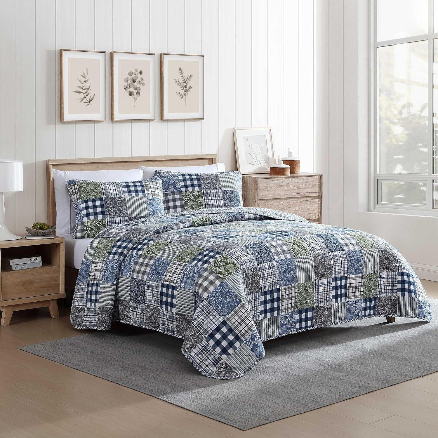 Eddie Bauer Cozy Plaid Patchwork 100% Cotton Quilt Set Blue