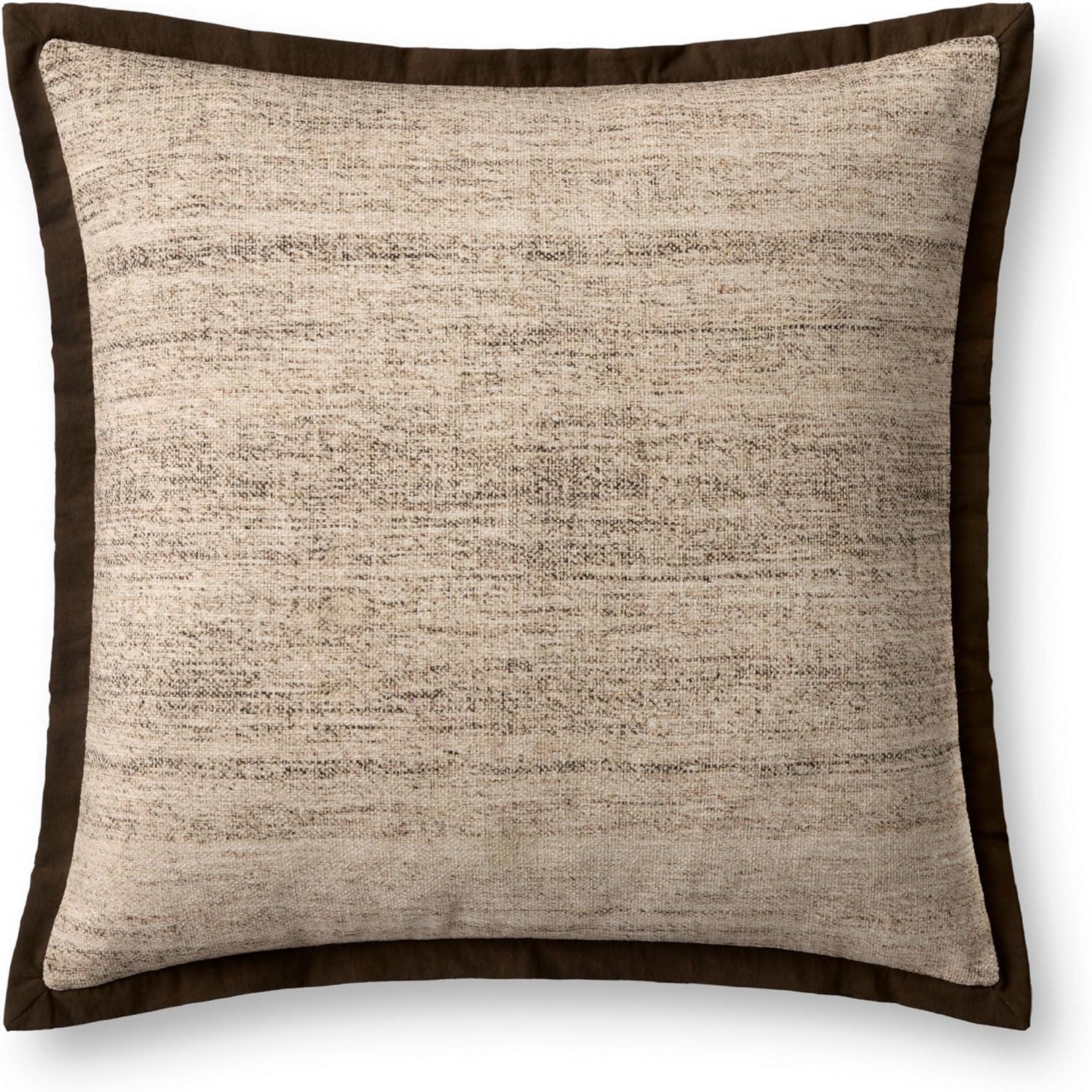 Heathered Brown and Ivory Square Pillow with Dark Brown Flange