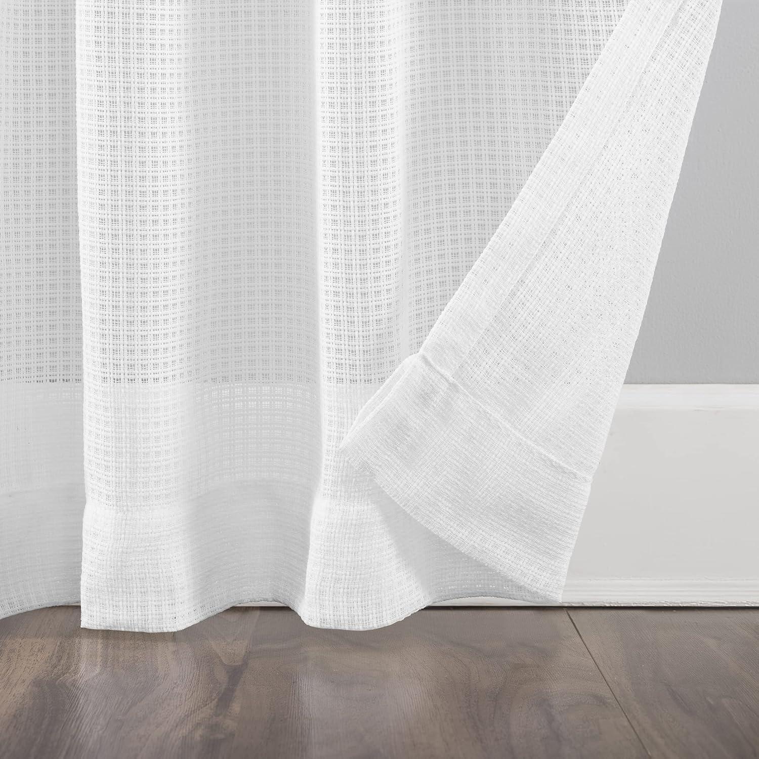 White Waffle Weave Cotton Blend Tab Top Curtain Panel