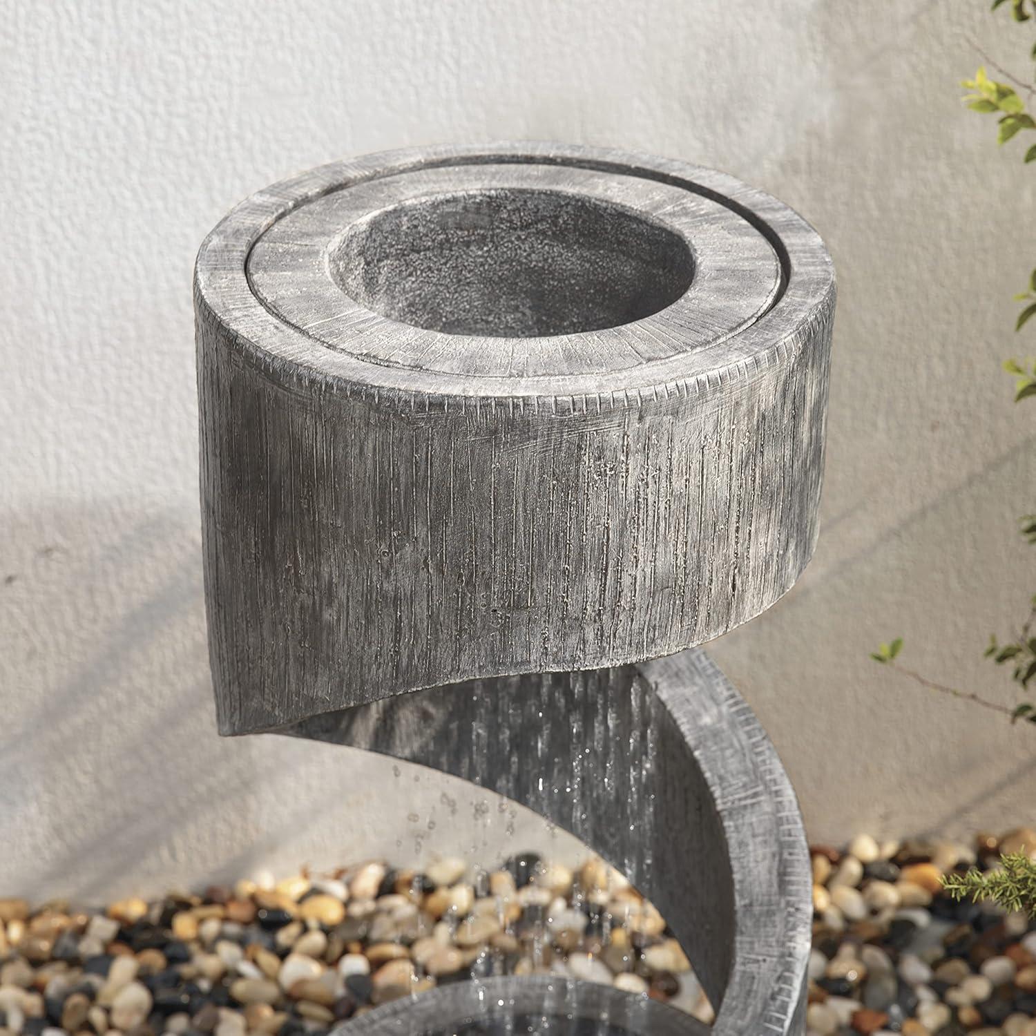 Glitzhome GH11250 Outdoor Polyresin Curved Waterfall Fountain with LED Light, 31.3" H