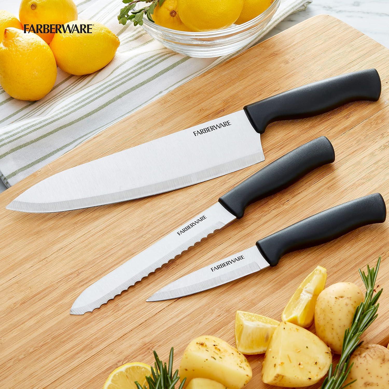 Farberware 3-Piece Black Poly Handle Stainless Steel Chef Knife Set