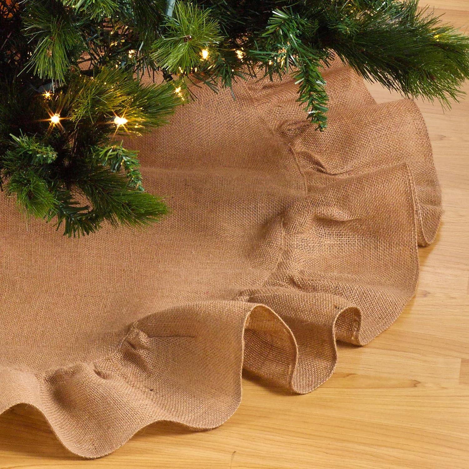 Saro Lifestyle Ruffled Jute Christmas Tree Skirt Natural 53"