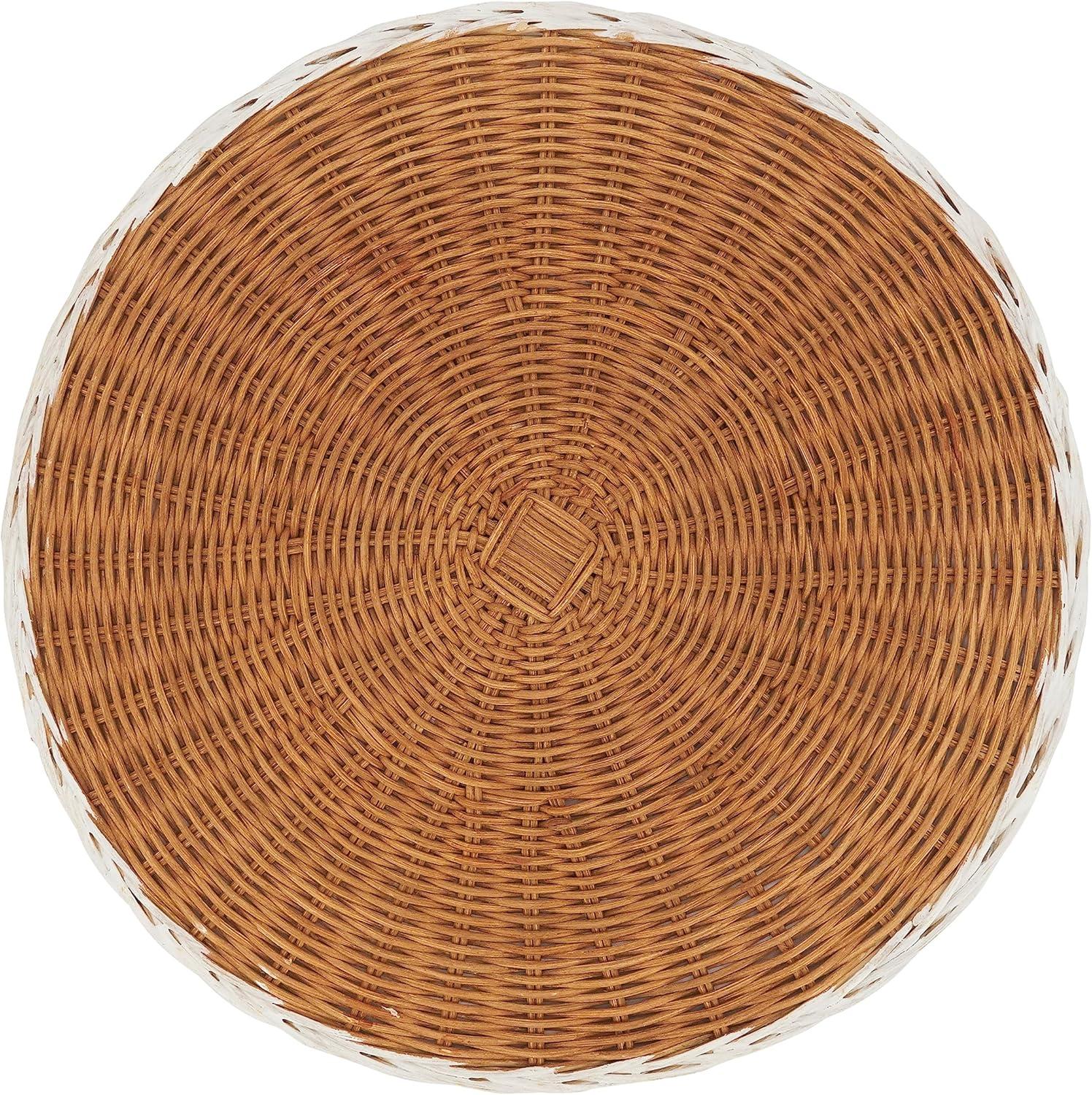 Caramel and White Round Rattan Placemats Set of 4