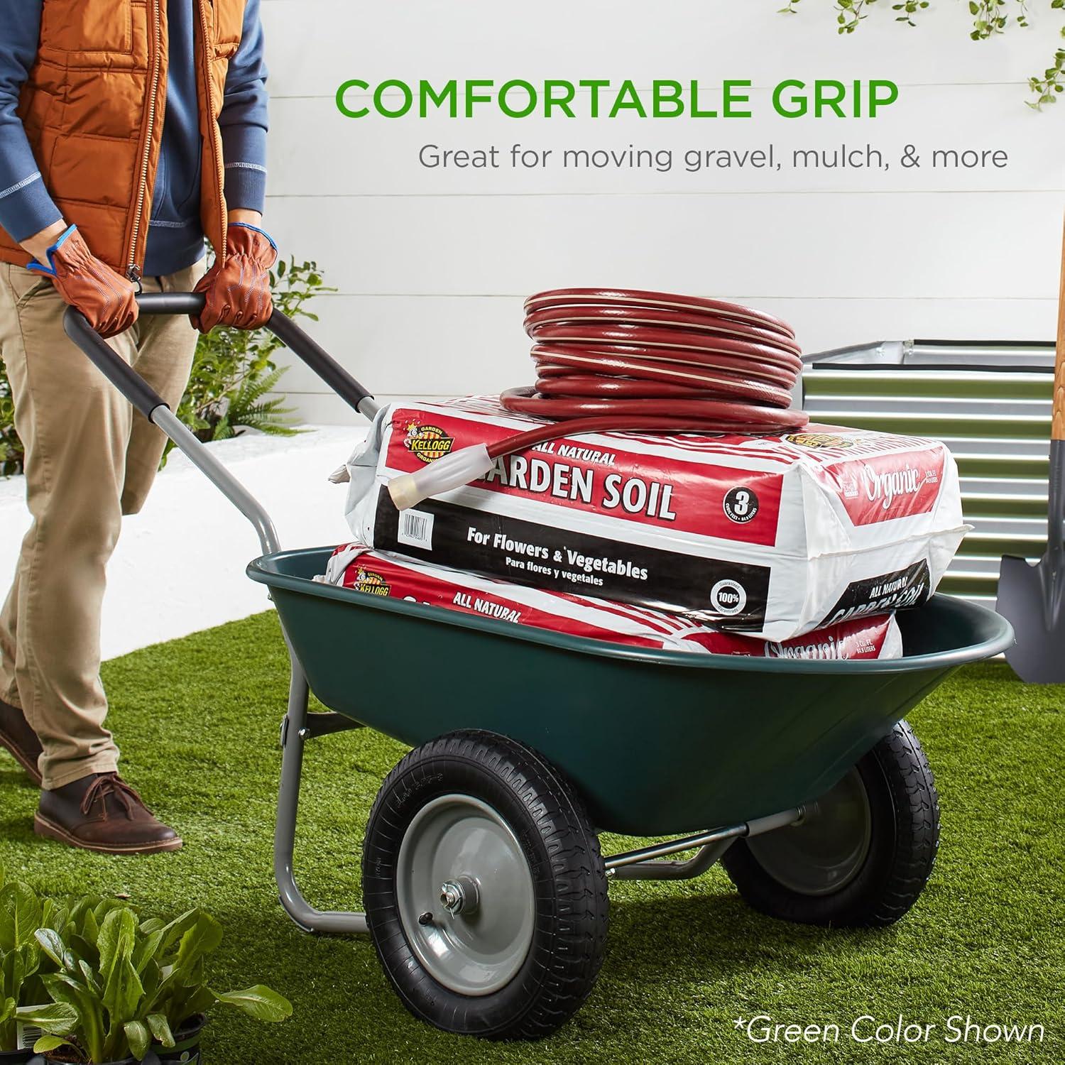 Best Choice Products Dual-Wheel Home Wheelbarrow Yard Garden Cart for Lawn, Construction - Seafoam