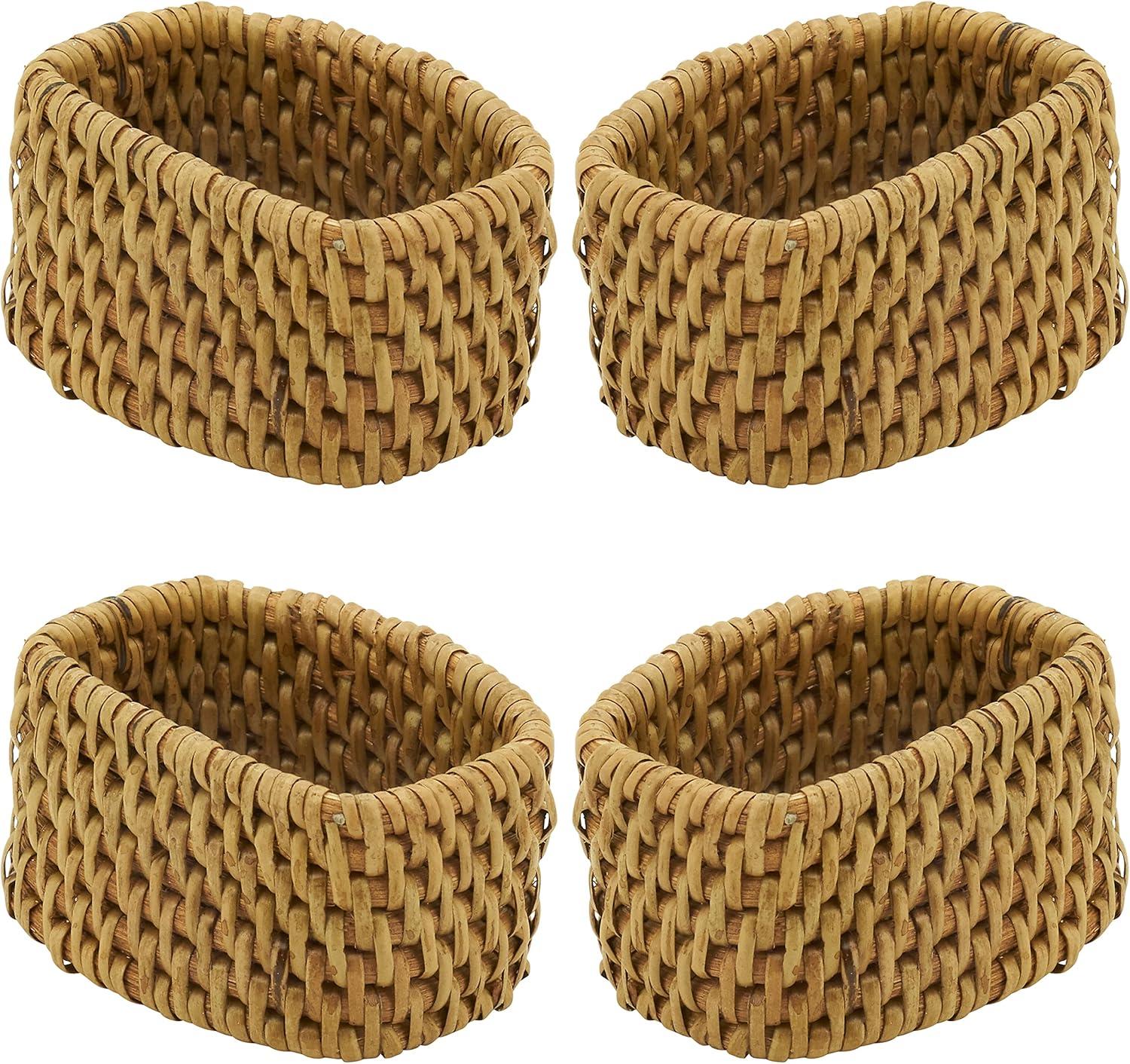 Saro Lifestyle Napkin Rings With Rattan Woven Design (Set of 4)