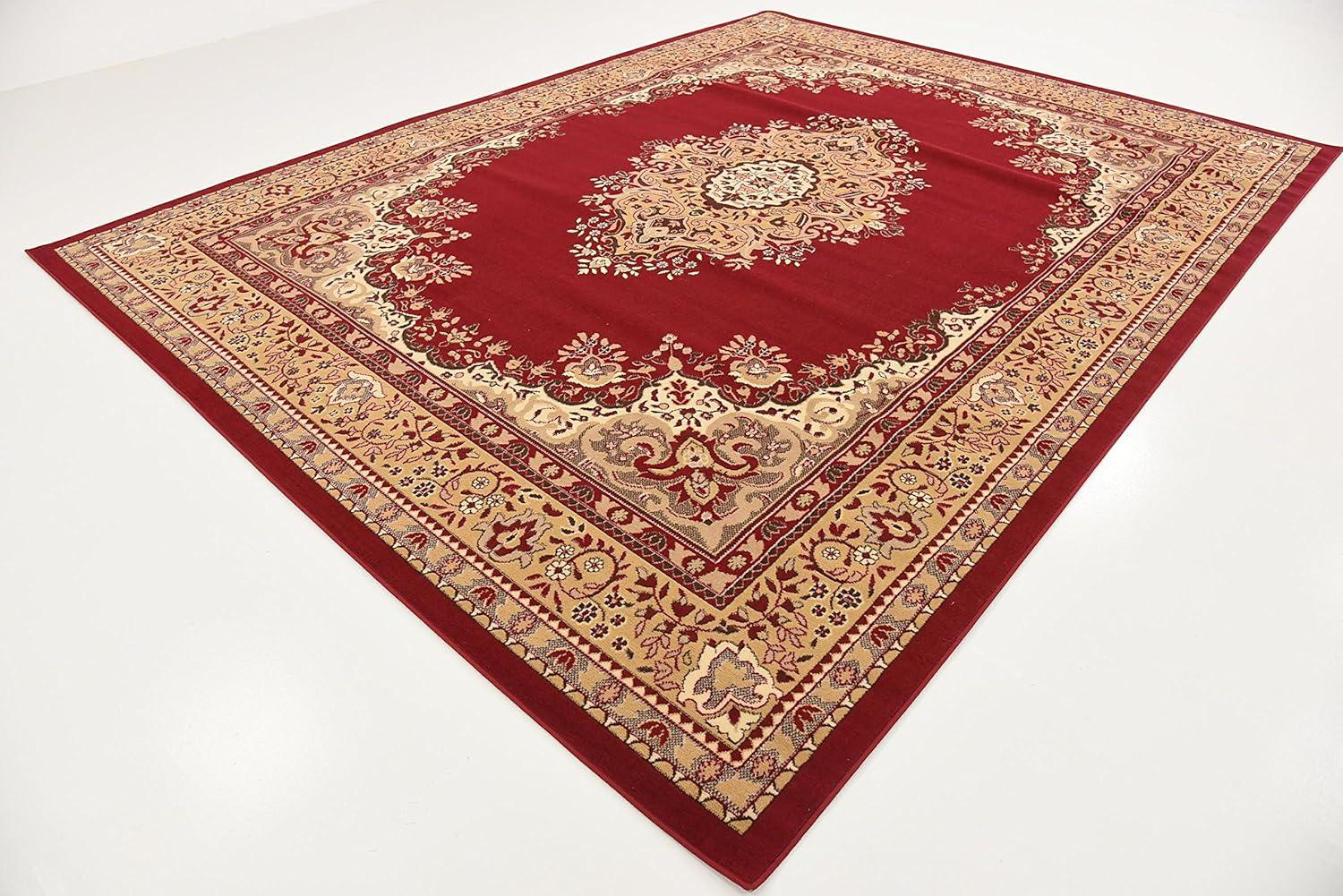 Elegant Medallion 9' x 12' Synthetic Area Rug in Red, Black, and Cream
