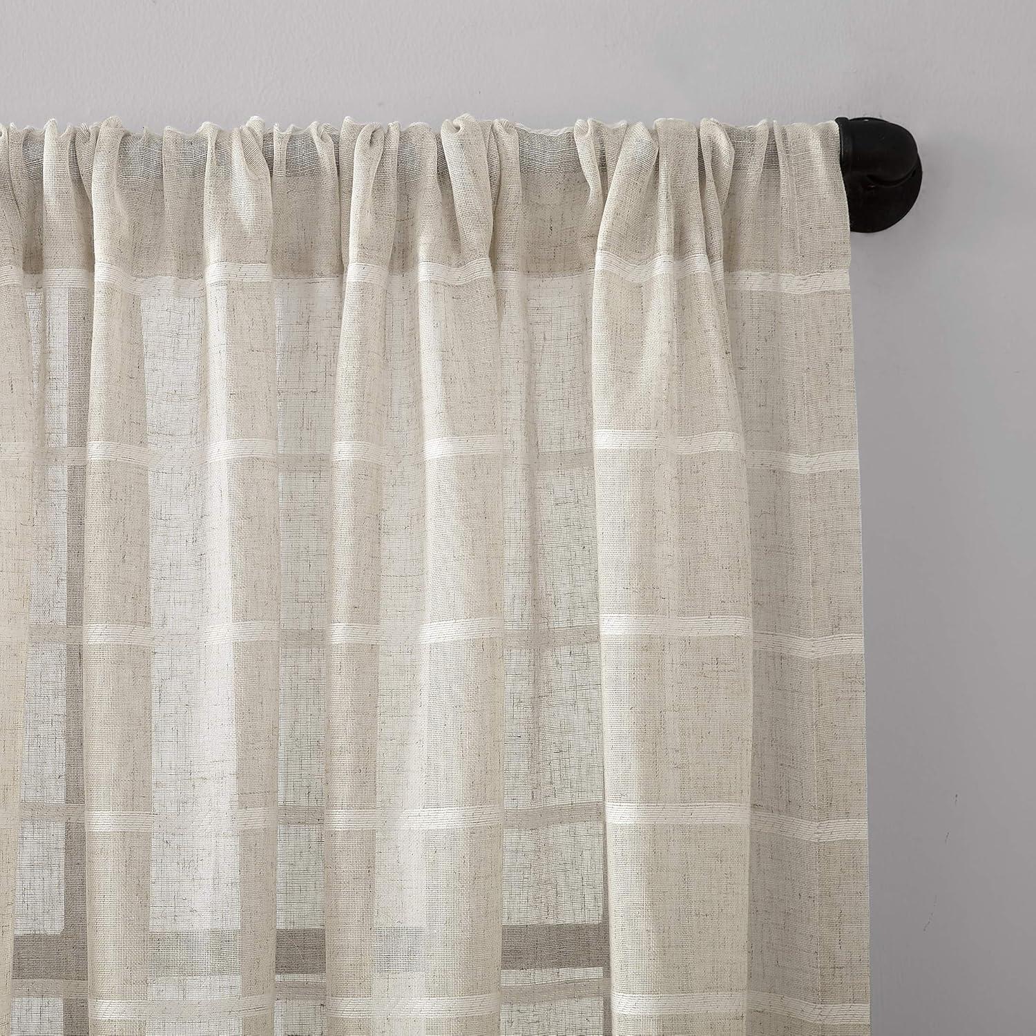 Clean Window Aso Twill Stripe Anti-Dust Linen Blend Sheer Curtain Panel