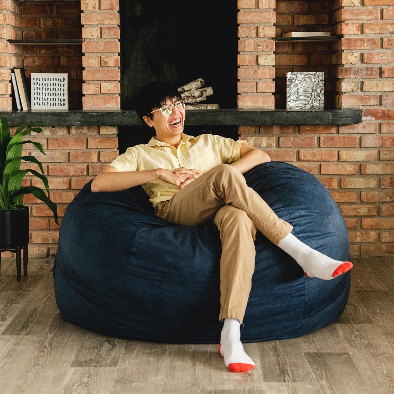 Big Joe Large 4 Foot Foam Filled Bean Bag Chair with Soft Removeable Cover