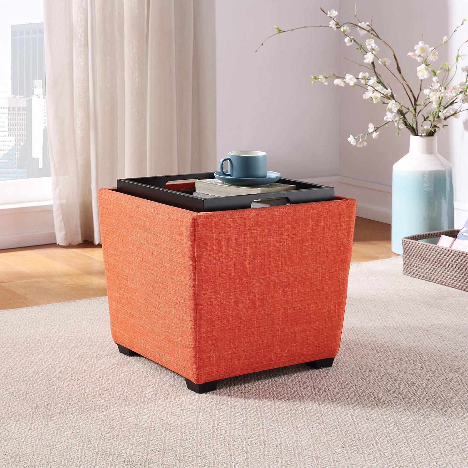 Rockford Storage Ottoman in Tangerine Orange Fabric