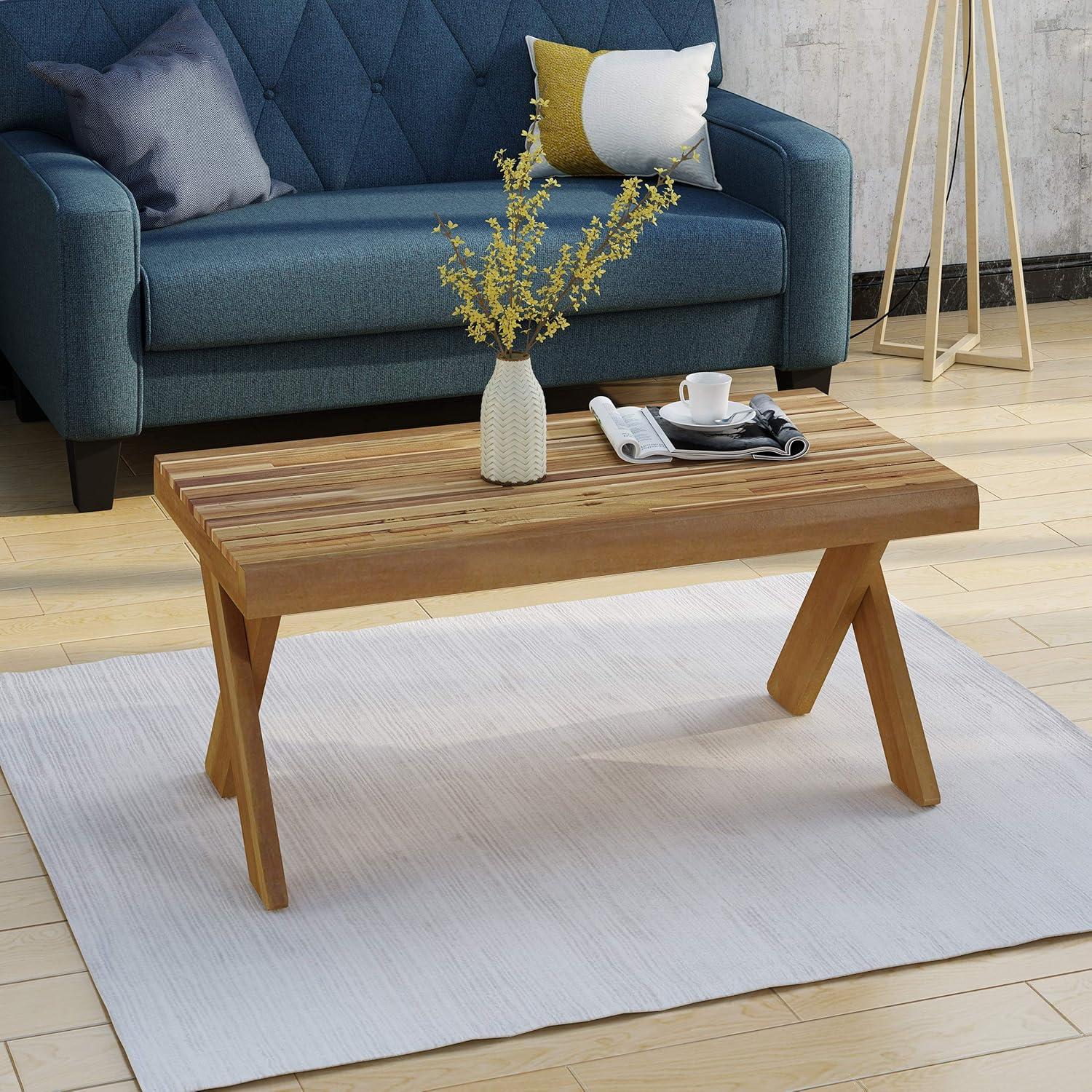 Estelle Sandblast Teak Finish Acacia Wood Coffee Table