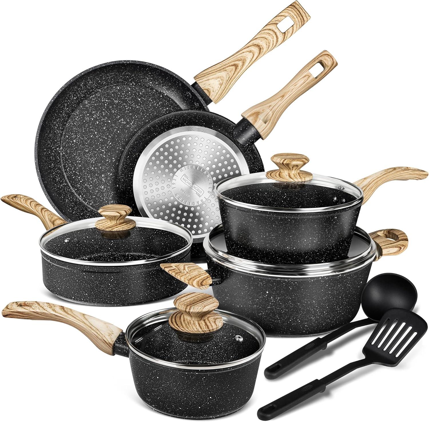 12-Piece Black Granite Non-Stick Aluminum Cookware Set