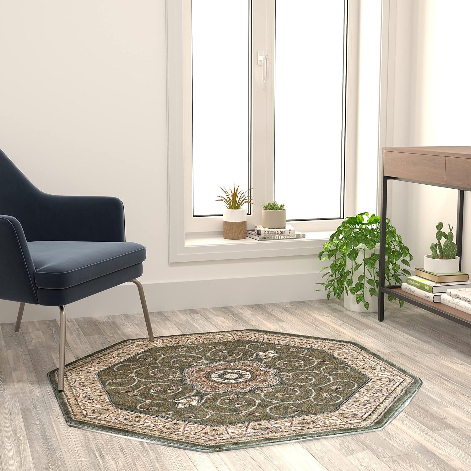 Elegant Portman Green Medallion 4' Round Synthetic Area Rug