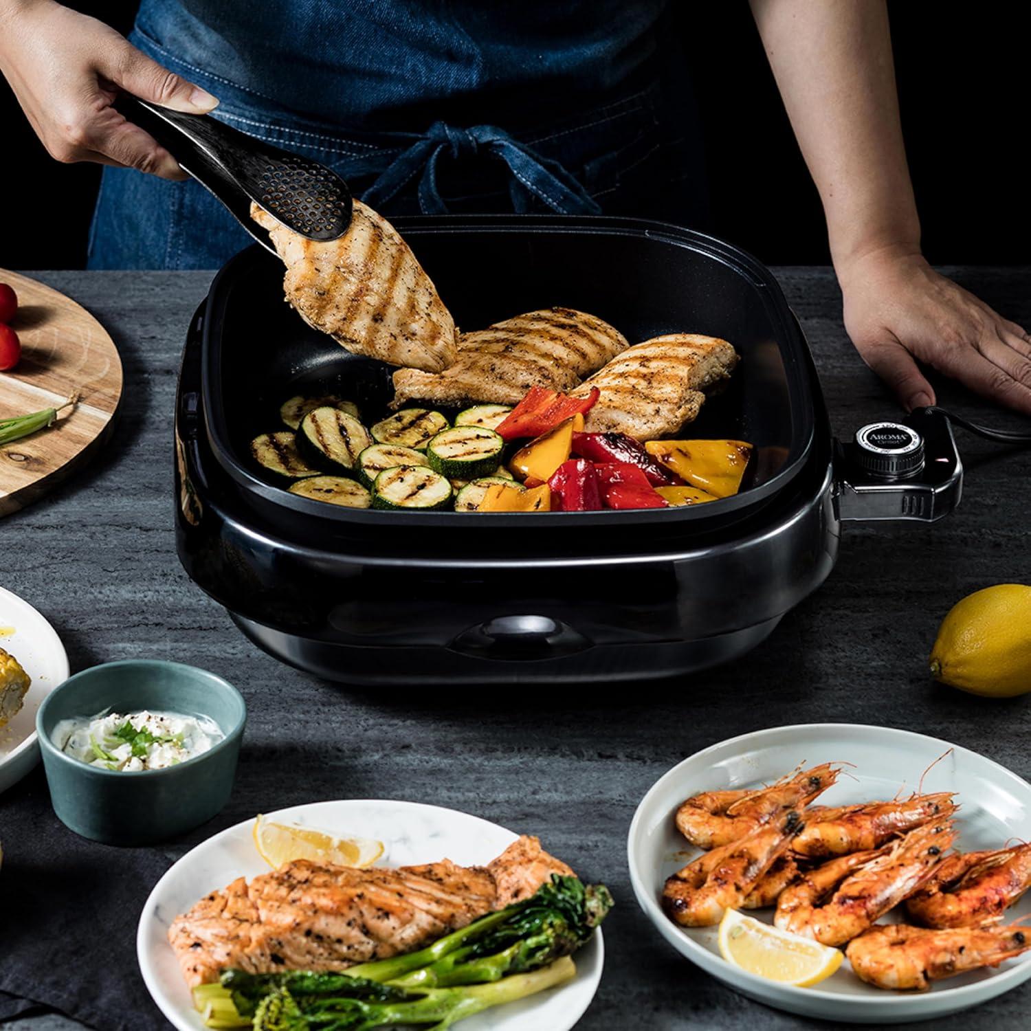 Aroma Housewares ASP-218B Grillet 4Qt. 3-in-1 Cool-Touch Electric Indoor Grill Portable Black