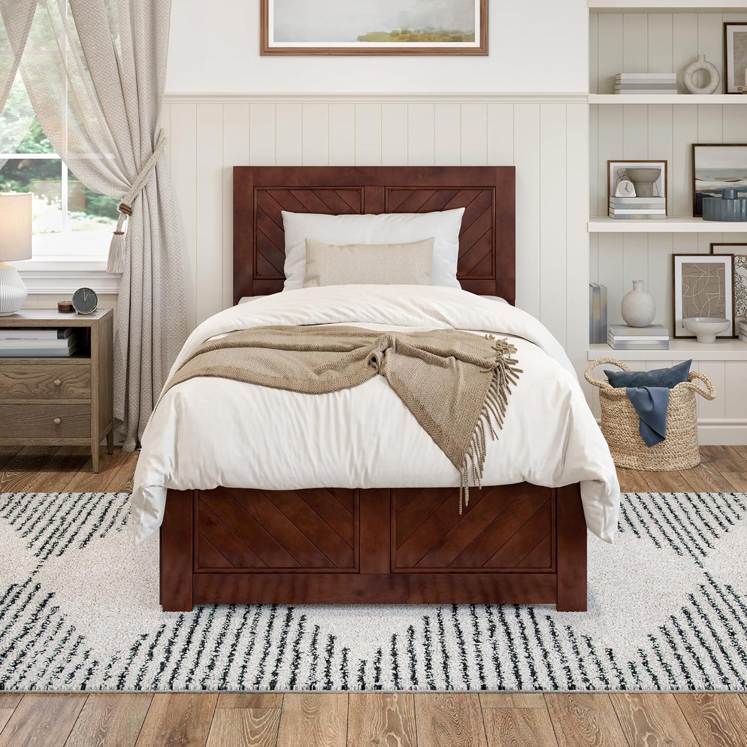 AFI Canyon Walnut Solid Wood Platform Bed with Matching Footboard & Storage Drawers, Queen