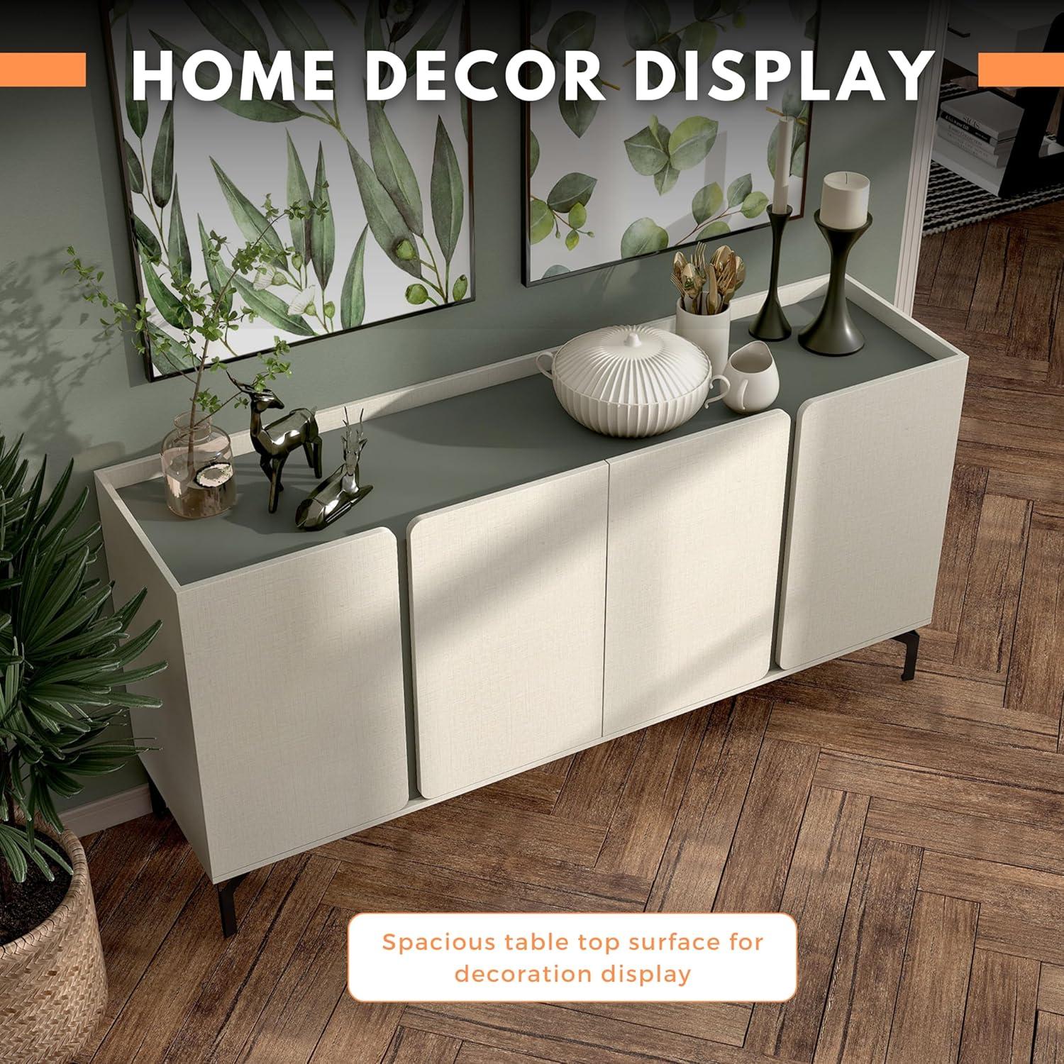 24/7 Shop at Home Elwin 60" Modern Sideboard Buffet, Storage Cabinet with Doors and Adjustable Shelves for Dining, Living Room, Kitchen, Entryway, Office, Cream Weave & Sage Green