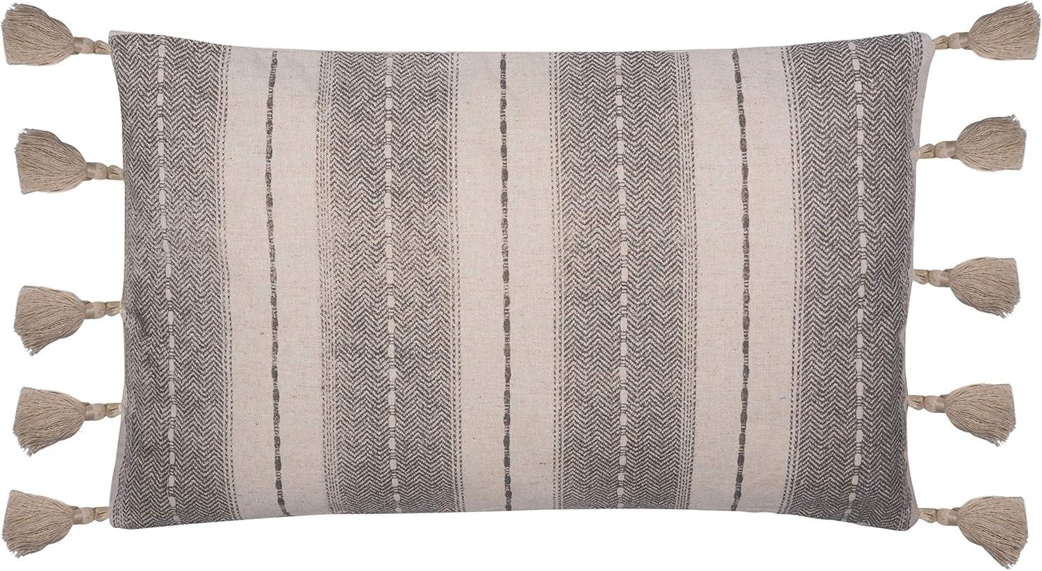 Gray Polyfill Rectangular Decorative Pillow with Tassels