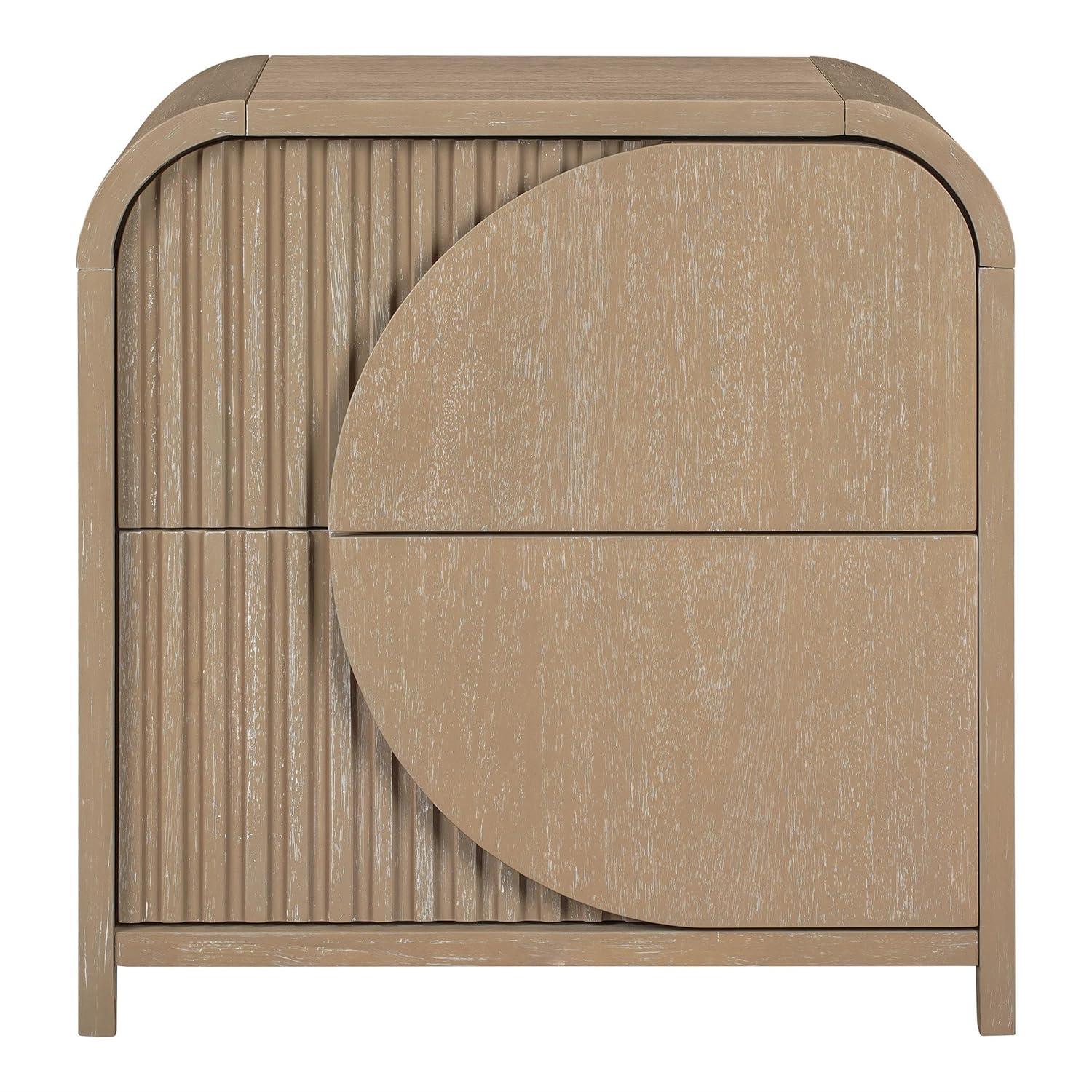 Furniture of America Tissen Modern Solid Wood 5-Piece Queen Bedroom Set with USB Ports, Reeded Panels, Curved Edges and Beveled Mirror, Box Spring Needed, Natural