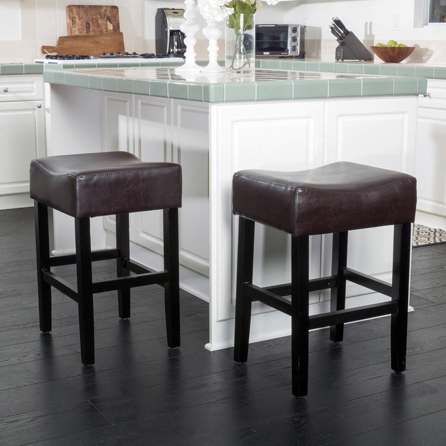 Christopher Knight Home Set of 2 Portman Backless Counter Height Barstools Brown: Upholstered, Wood Frame, 26" Seat Height