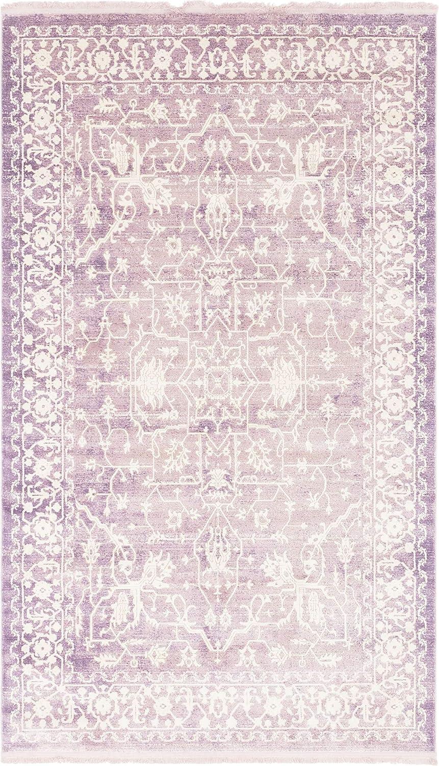 Purple and Ivory Abstract Synthetic Easy Care Area Rug