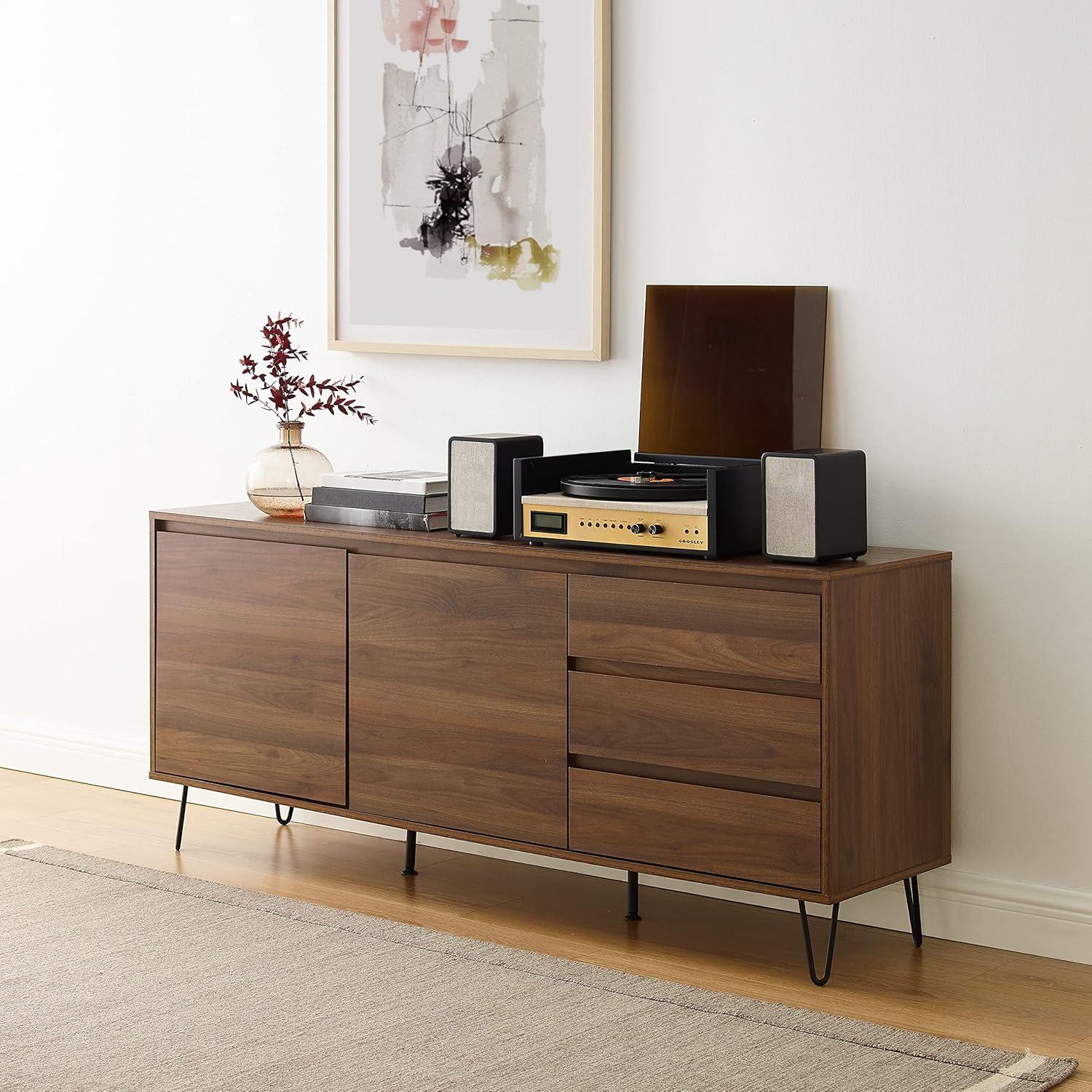 Teagan Brown Oak Mid Century Record Storage Sideboard Cabinet