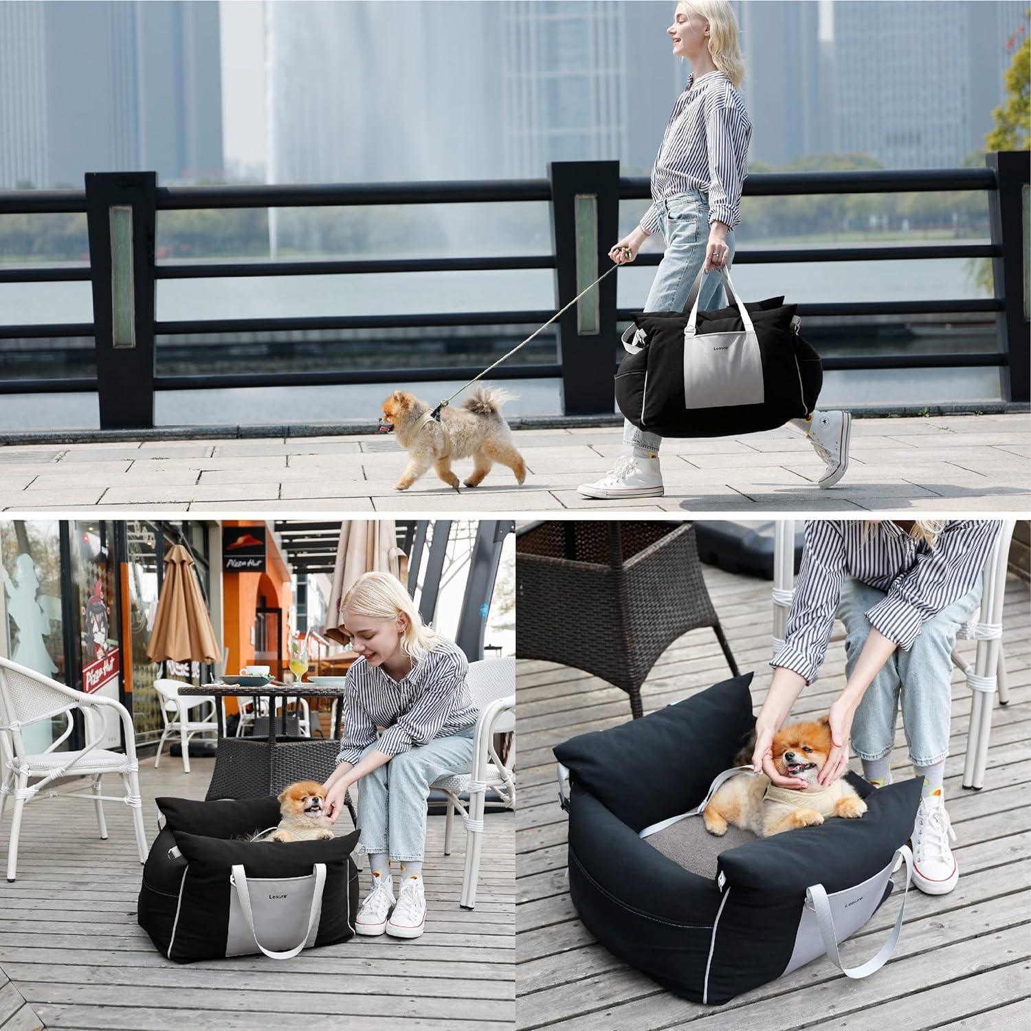 Dog Car Seat for Small Dogs - Pet Car Seat Dog Bed for Car - Dog Booster Car Seat Portable Pet Travel Carrier with Pocket Memory Foam Filling Safety Leash for Machine Washable Waterproof (Grey)