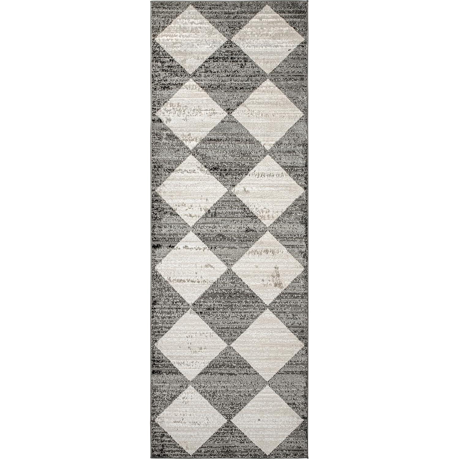 Nuloom Gianna Geometric 2x8 Runner Indoor Area Rug for Living Room Bedroom Dining Room Entryway Hallway Kitchen, Grey/Ivory