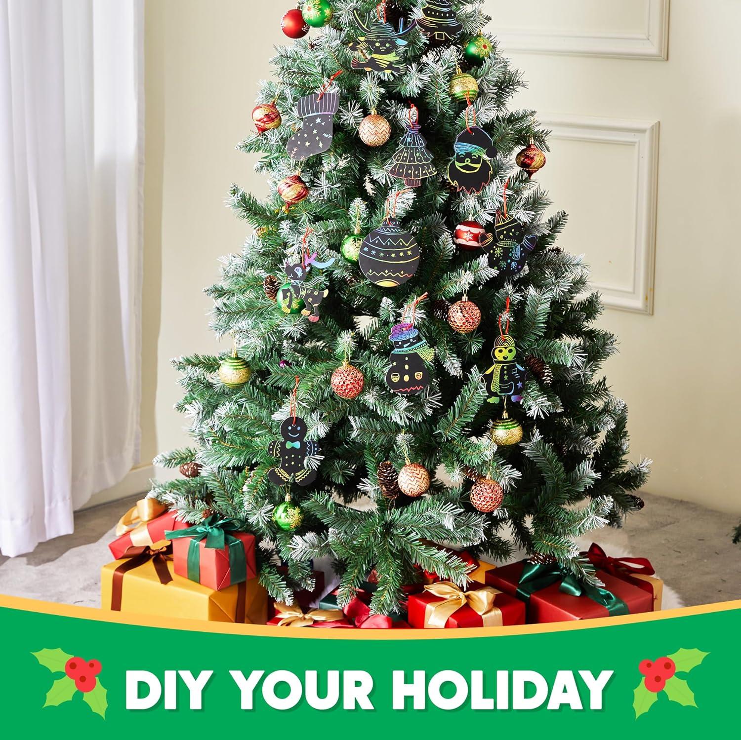 JOYFY 72pcs Rainbow Christmas Scratch Cards Ornament