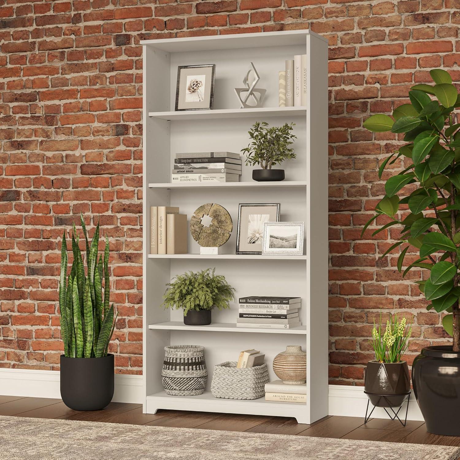 Bush Furniture Cabot 5-Shelf 66.3H Bookcase White WC31966