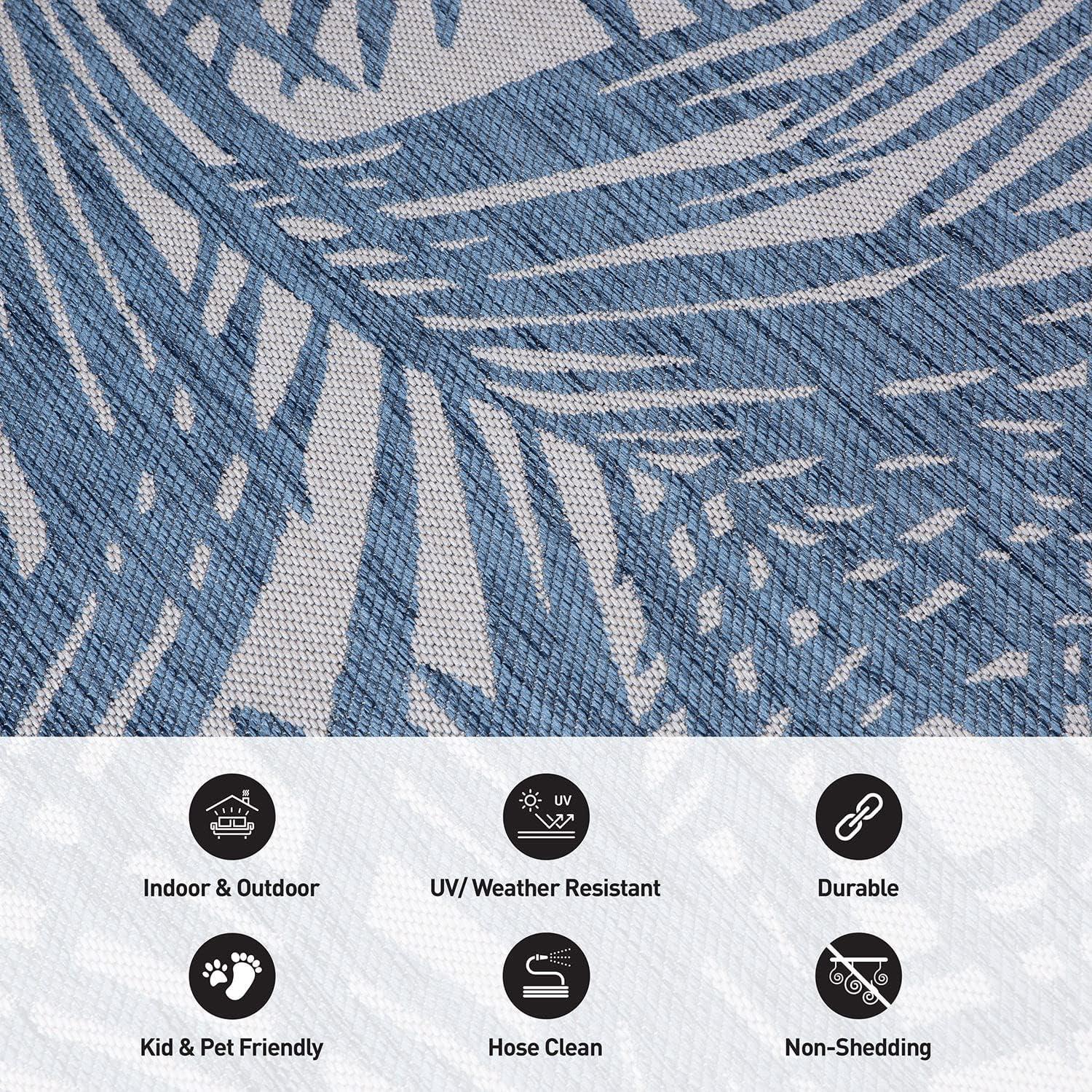 World Rug Gallery Contemporary Palm Leaf Textured Flat Weave Indoor/Outdoor Area Rug - NAVY 2'x3'
