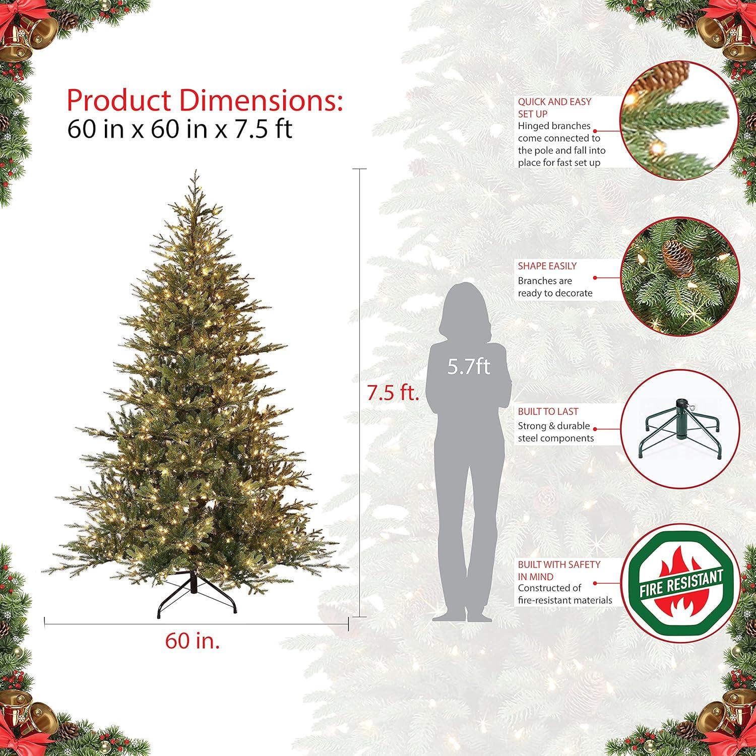 7.5-Foot Pre-Lit Balsam Fir Artificial Christmas Tree with White Lights