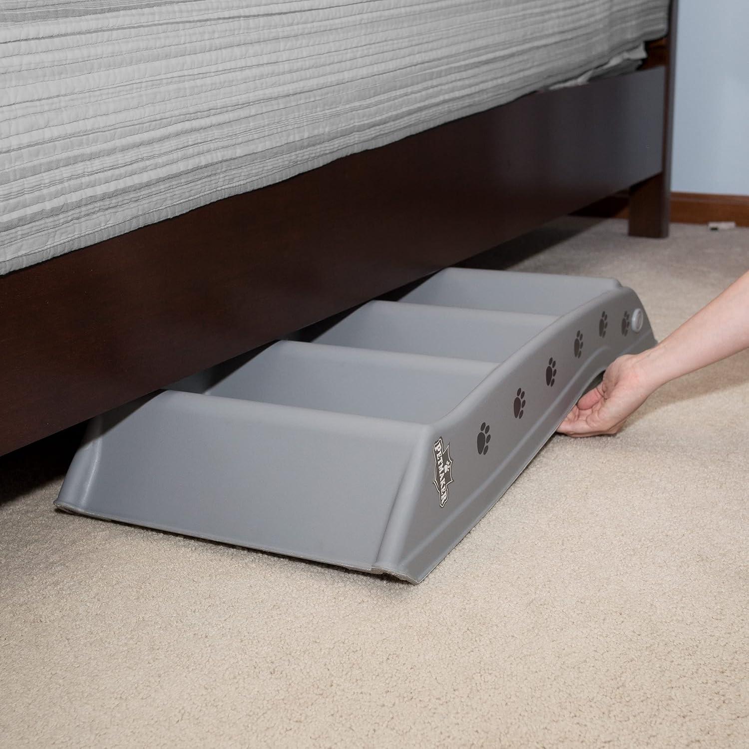 Folding Plastic Pet Stairs Durable Indoor or Outdoor 4 Step Design With Built-in Safety Features For Dogs Cats Home Travel by PETMAKER – Gray