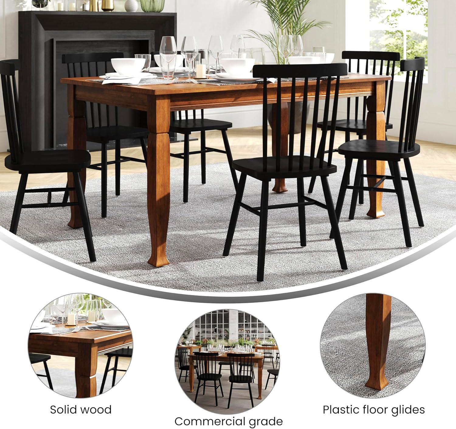 Flash Furniture Grace Solid Wood Dining Table with Turned Wooden Legs, Commercial Grade Heavy Duty Rectangle Wood Table for 6