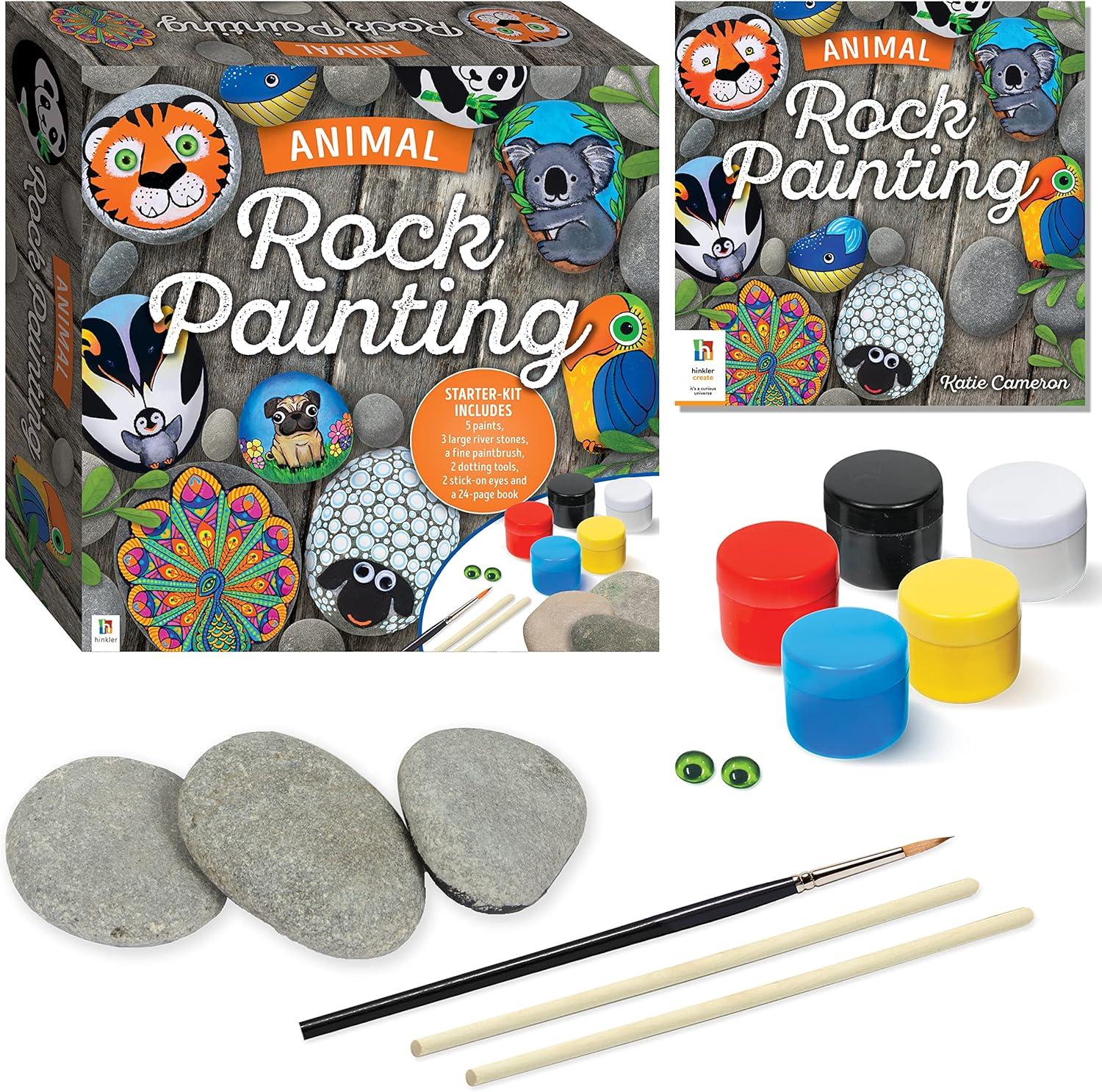Animal Rock Painting Box Set - DIY Rock Painting for Adults - Rocks, Brush, Paint Included - Mandala Stone Artist - Create Rock Artwork at Home - Arts and Craft for Adults - Adult Hobbies