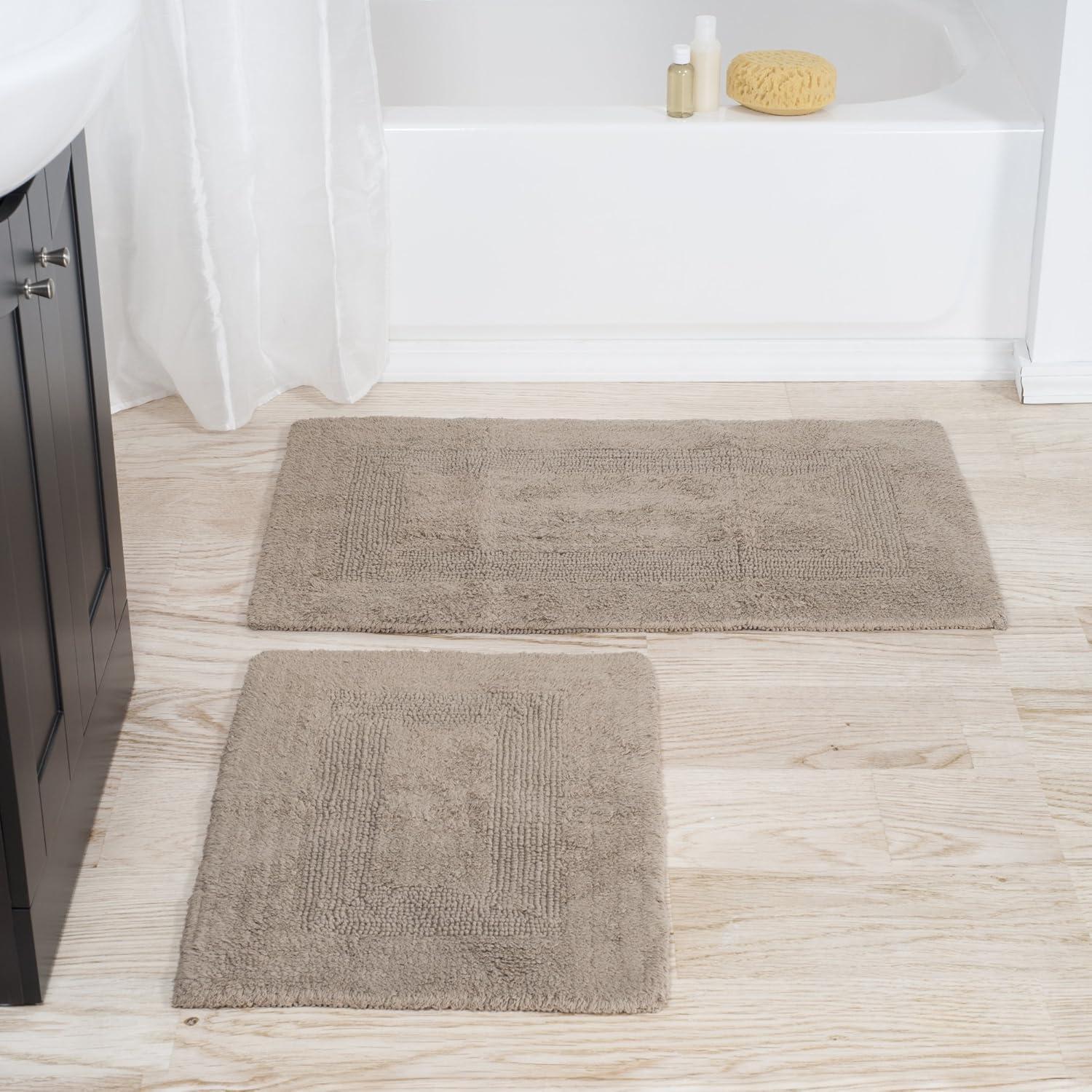 Taupe Cotton 2-Piece Machine Washable Bath Rug Set