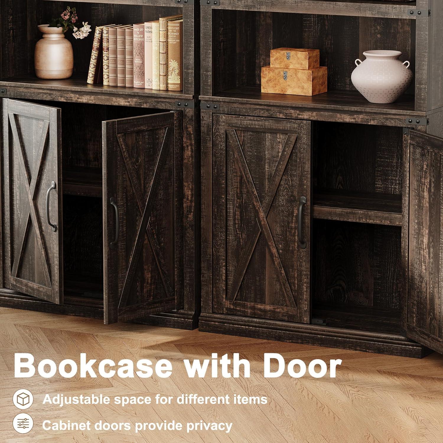 5-Tier Wooden Bookshelves with Cabinet Doors and Bookcases with Doors Floor Bookshelves and Office Storage Cabinets