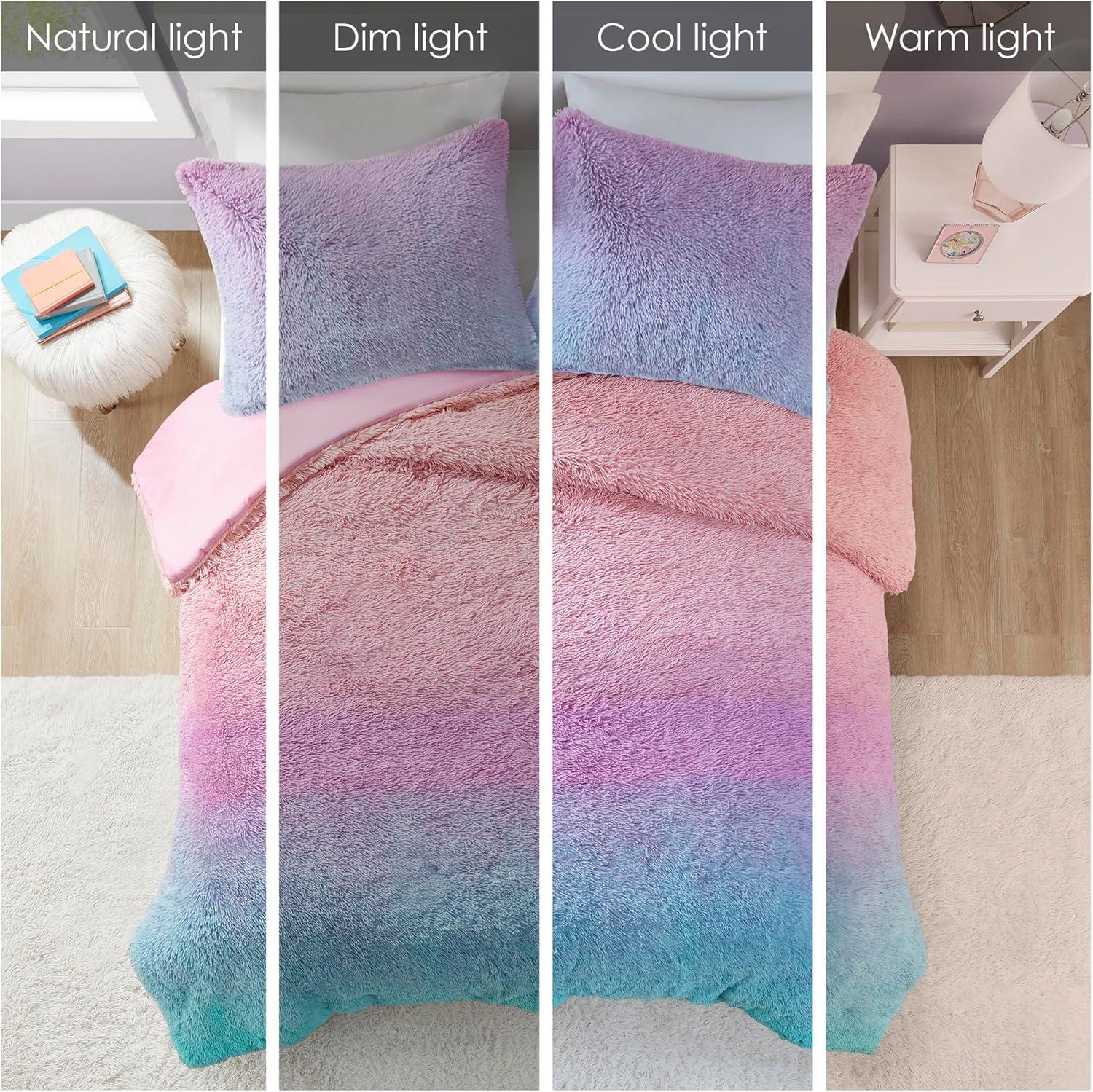 Intelligent Design Pastel Ombre Shaggy Faux Fur Comforter Set