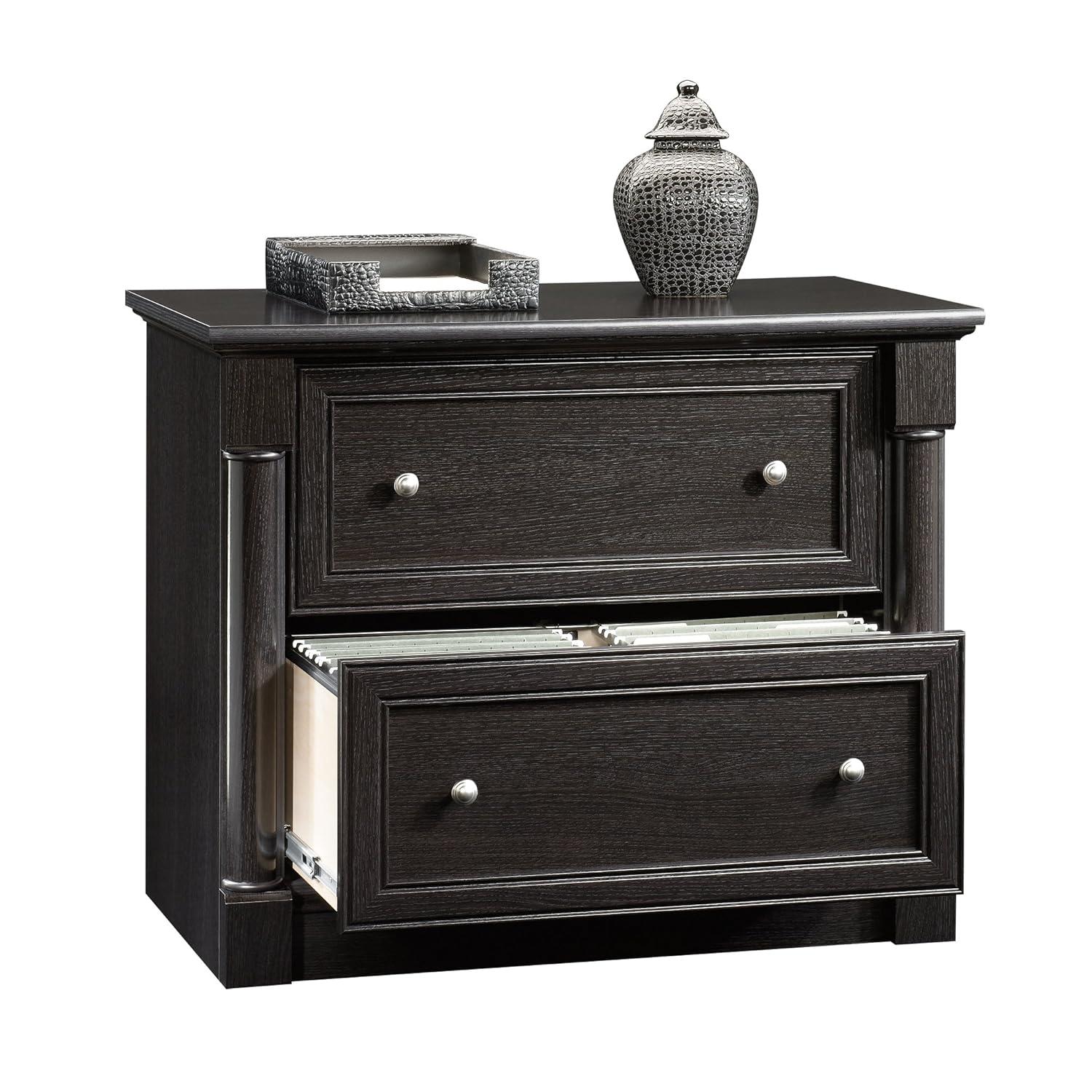 Sauder Palladia Lateral File Cabinet Wind Oak: Mid-Century Modern, 2-Drawer, Particle Board, 29.606"H