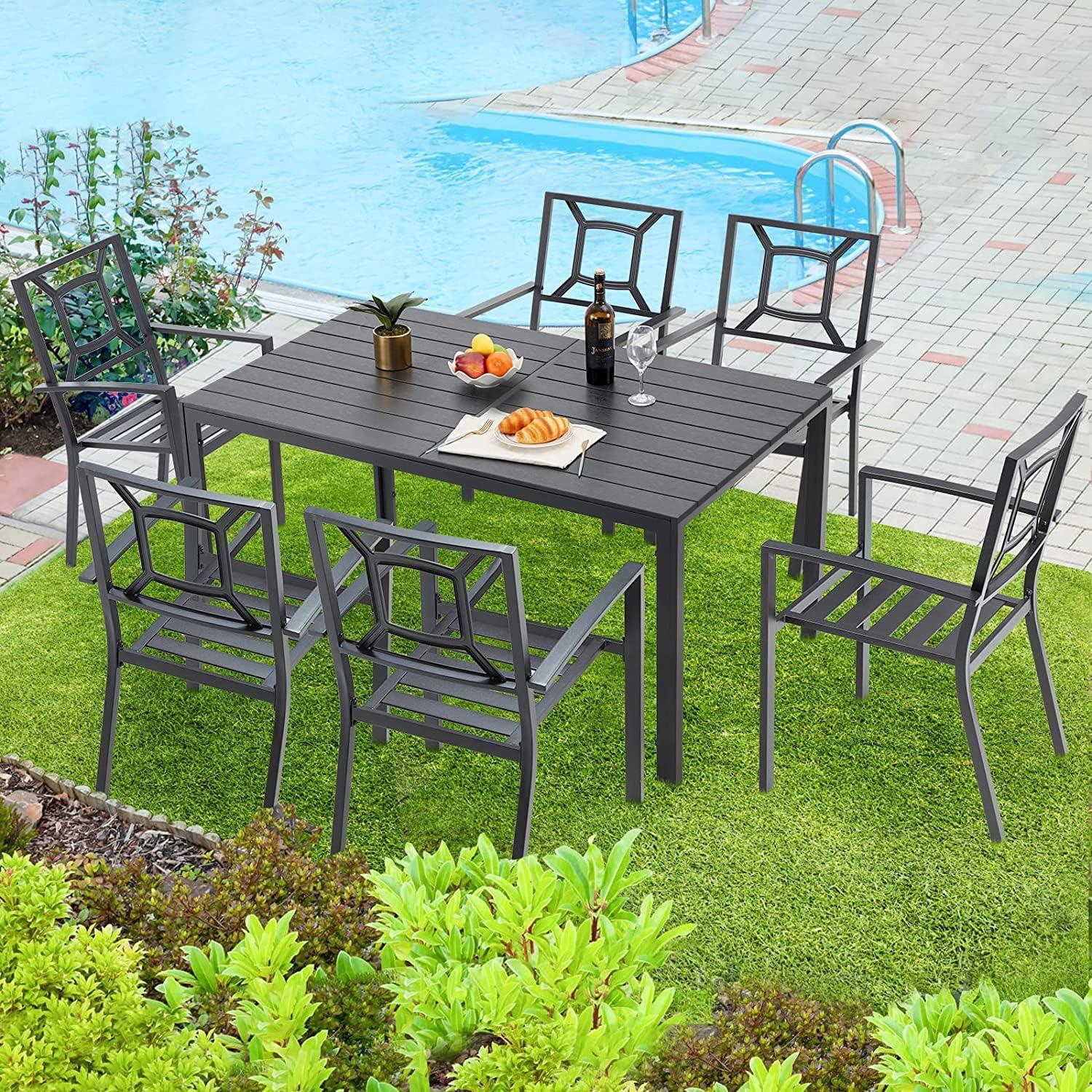 AECOJOY Aluminum 7 Piece Patio  Set w/  Rectangular Table and Chairs