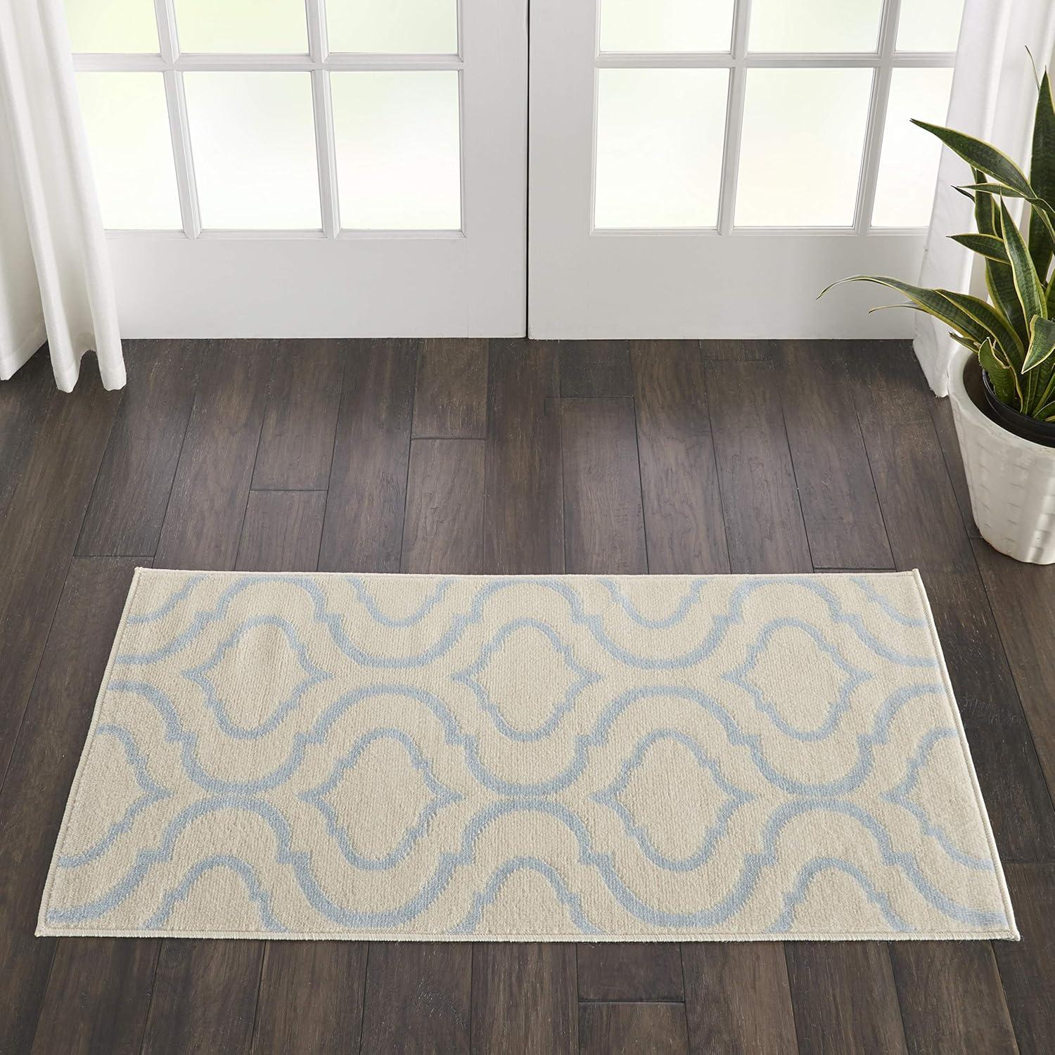 Nourison Jubilant Modern Moroccan Ivory/Blue 2' x 4' Area Rug, (2' x 4')