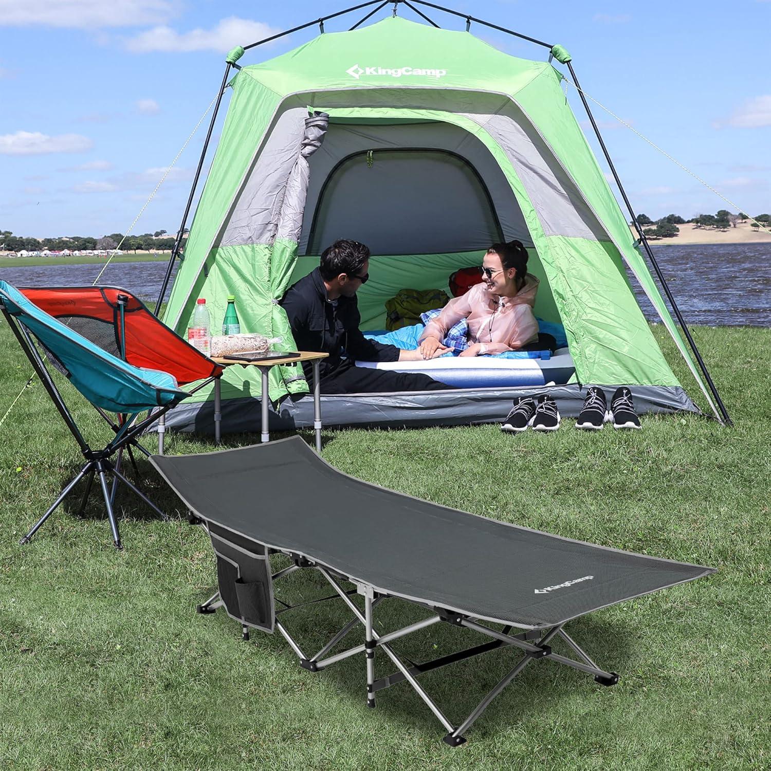 KingCamp Folding Portable Outdoor Camping Cot w/ Multi Layer Side Pocket | Wayfair