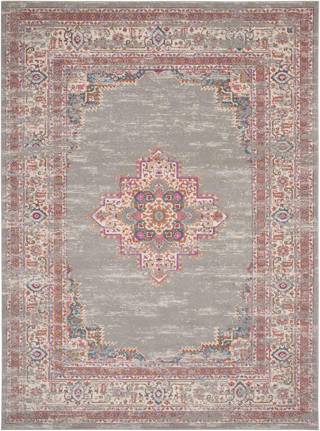 Bohemian Bliss Blue Geometric 9' x 12' Easy-Care Area Rug