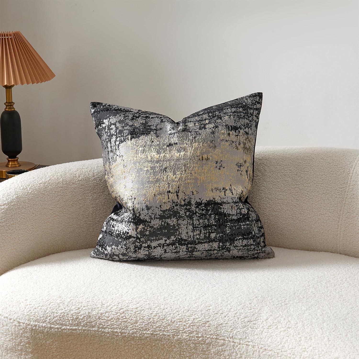 18'' Gold and Black Polyester Euro Throw Pillow Cover