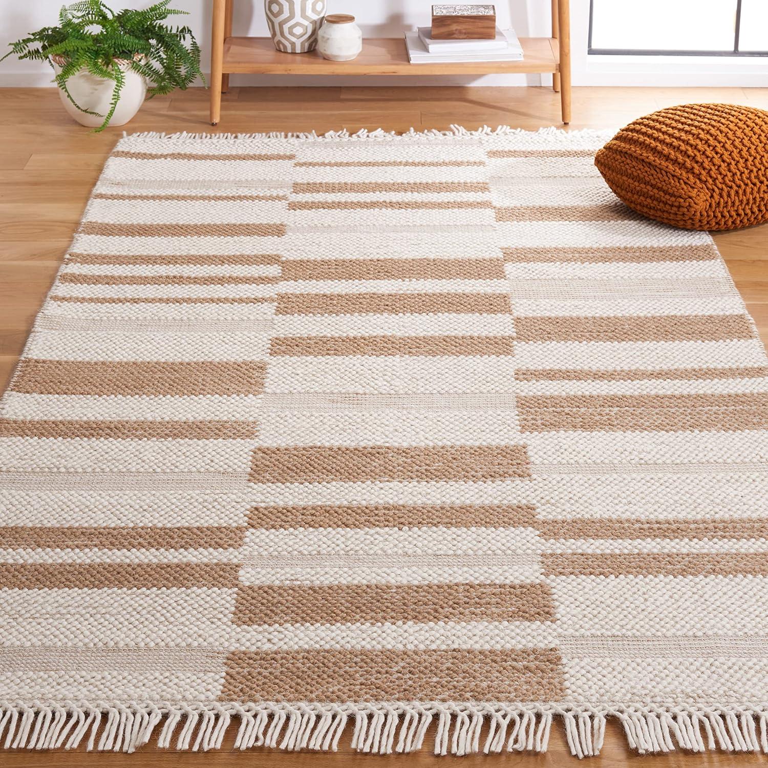 Natura NAT225 Flat Weave Indoor Area Rug - Ivory/Light Brown - 5'x8' - Safavieh