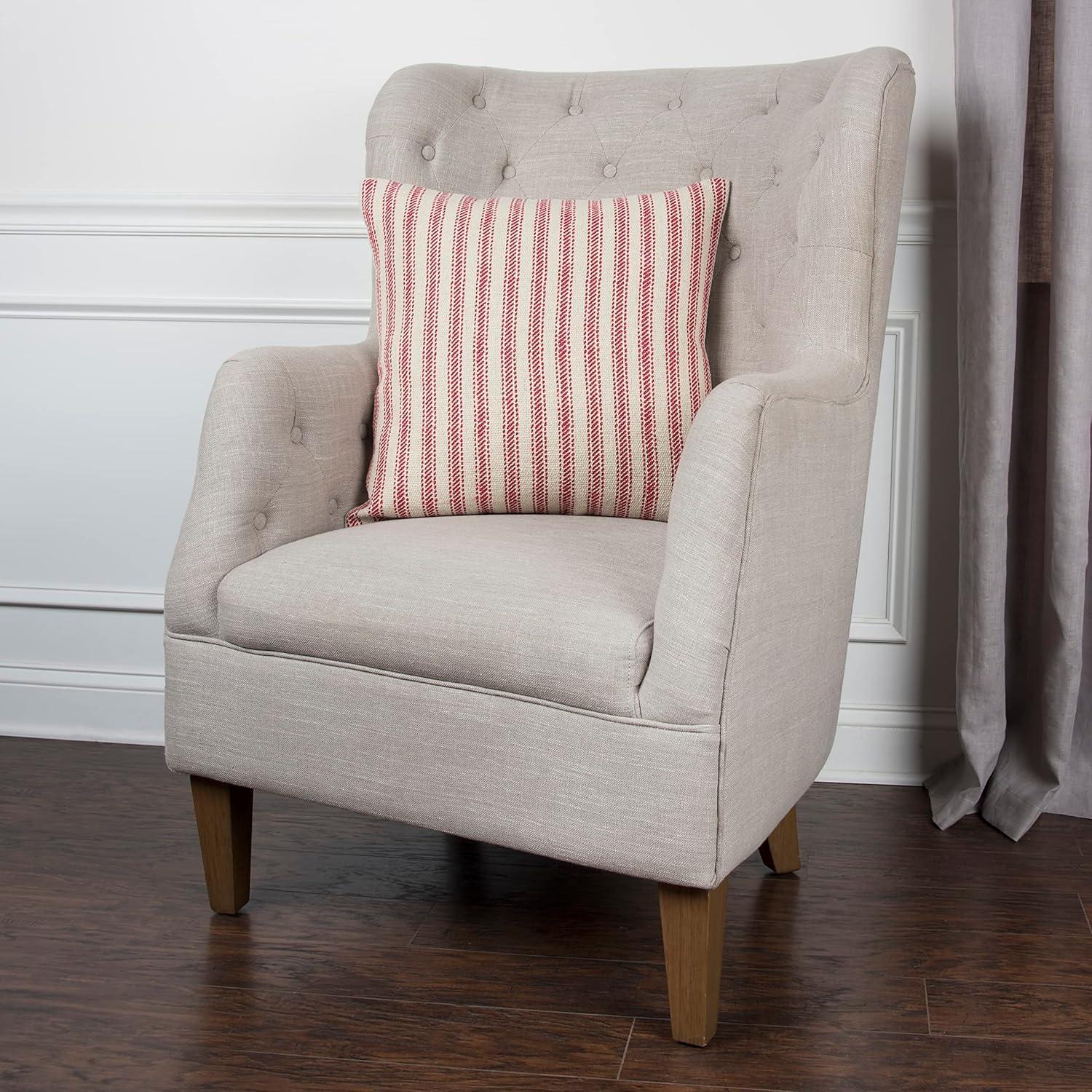 Elegant Striped Square Throw Pillow in Red and Neutral - 20"x20"