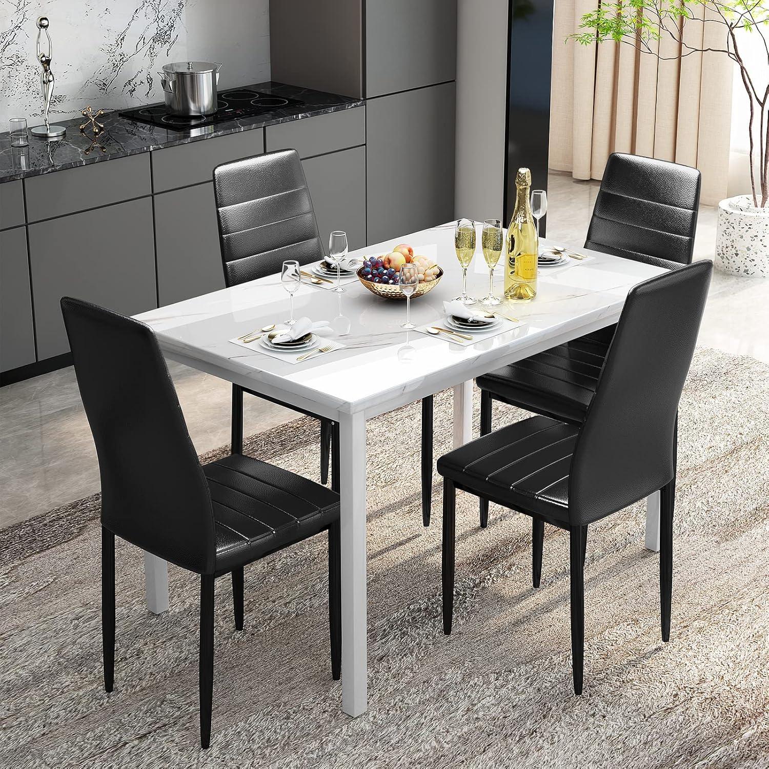 Recaceik 5 Pieces Dining Table Set for 4, 30.1"H Kitchen Table with Faux Marble Top and 4 Chairs