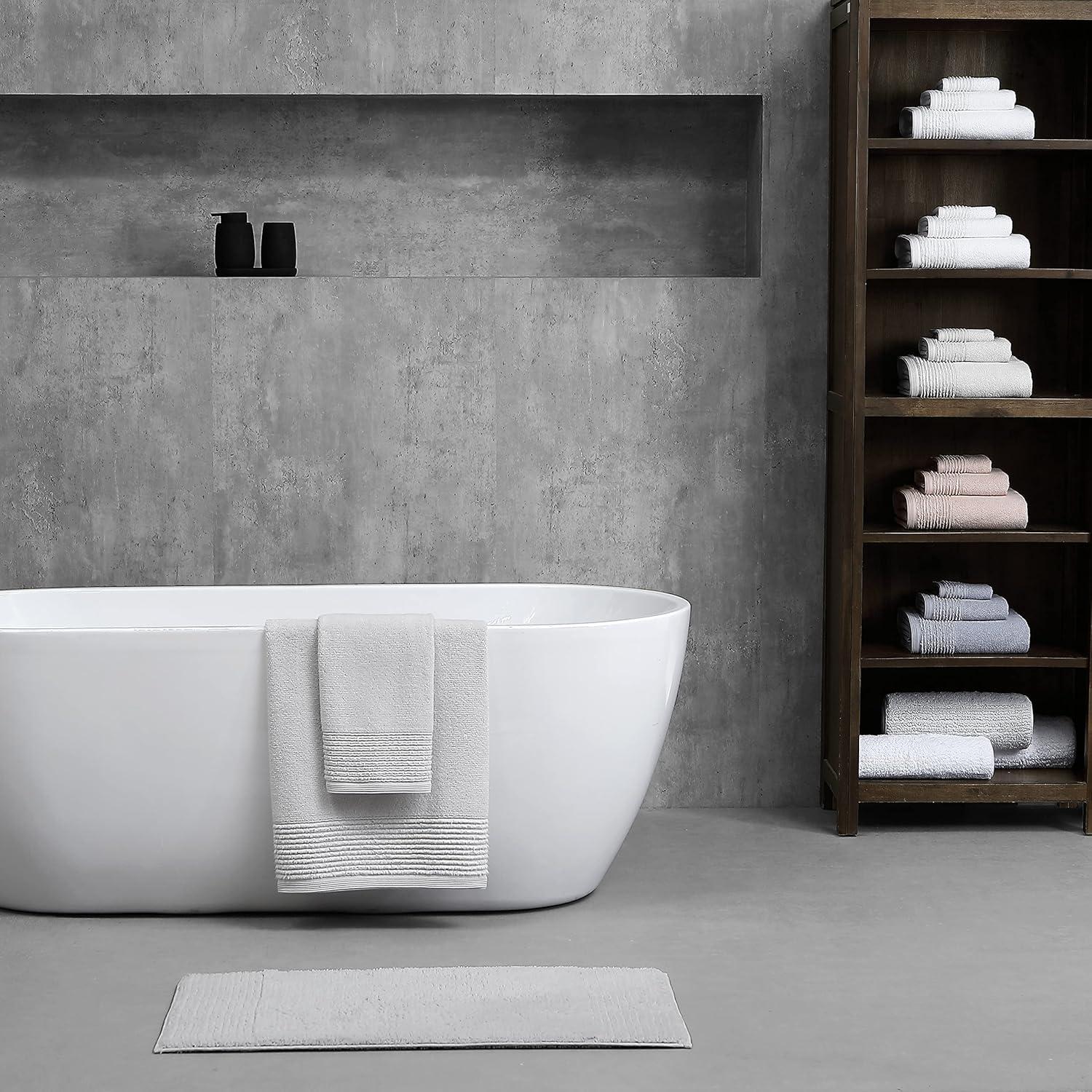 Vera Wang - Bathroom Rug Set, Soft & Absorbent Bathroom Decor, Reversible Modern Design (Sculpted Pleat Grey, 2 Piece)
