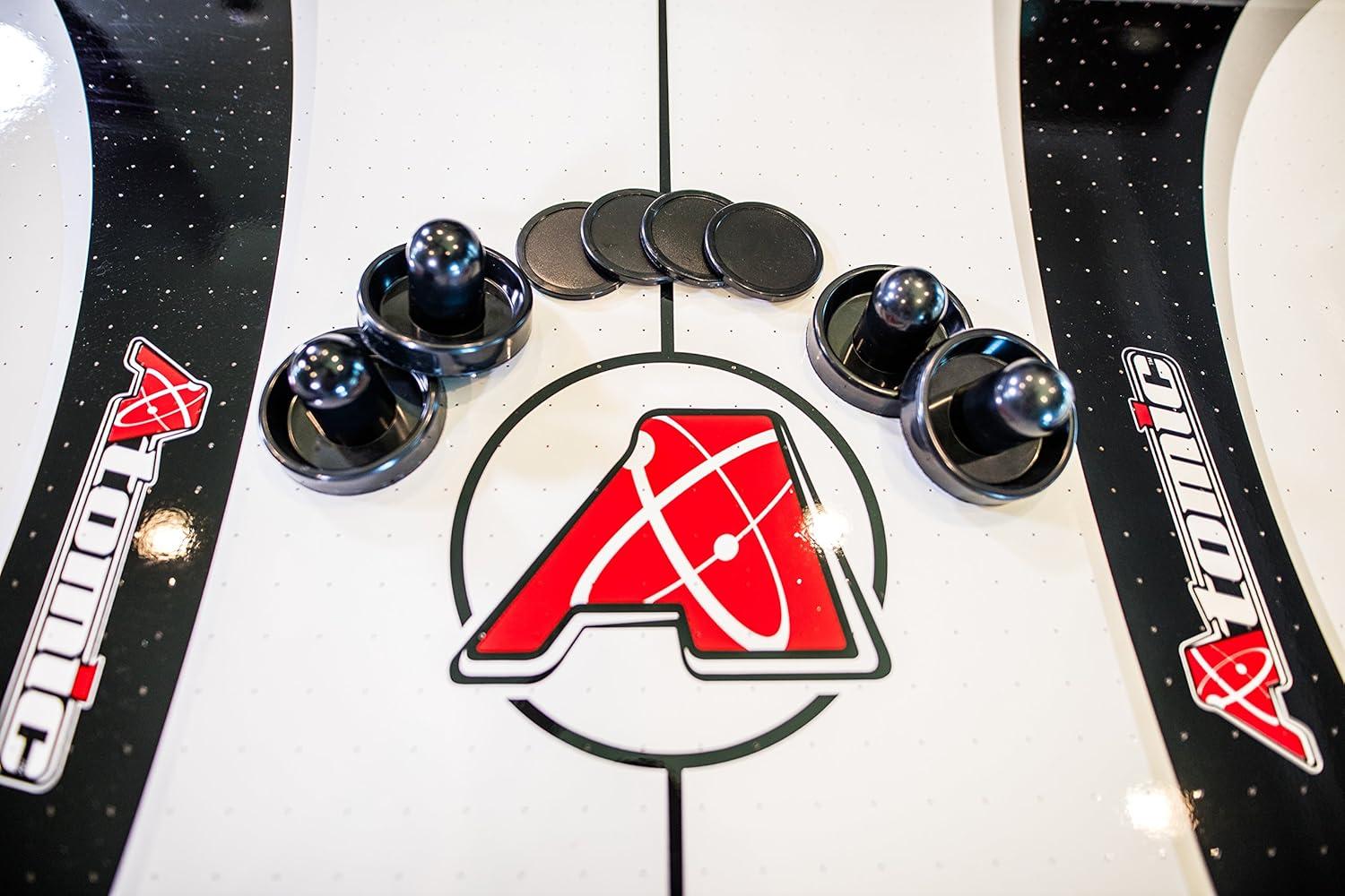 Atomic Blazer 7' Air Hockey Table with Heavy-Duty Blower, Electronic Scoring, Leg Levelers, and Overhang Rail